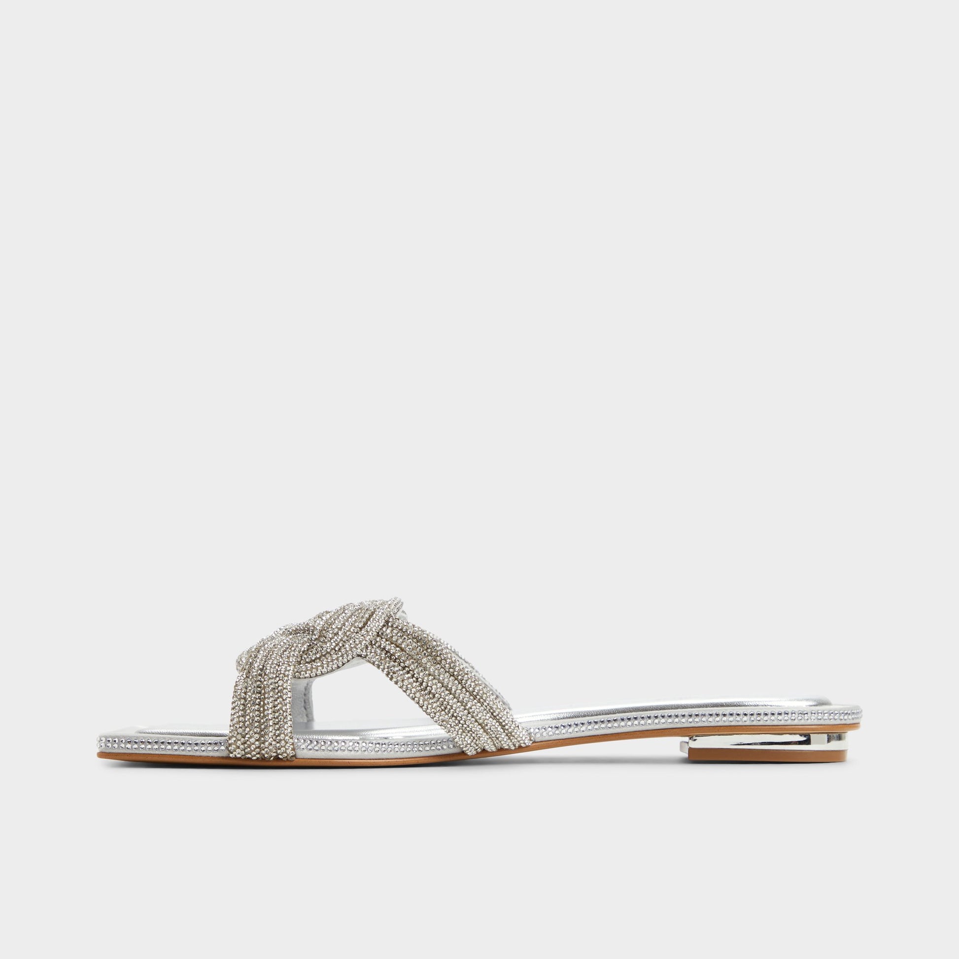 Side view of Silver Karlina Slide sandal