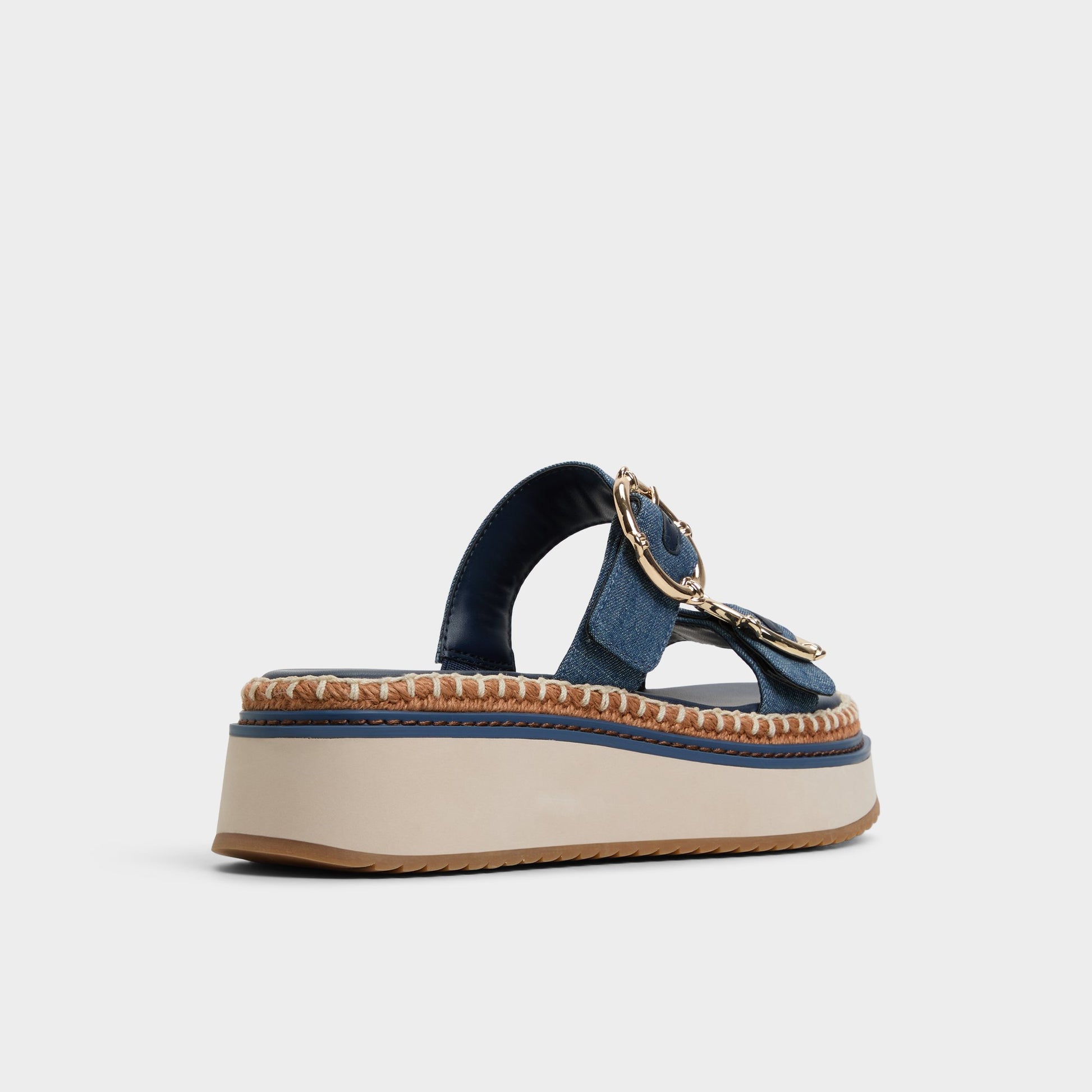 Three-quarter angle of Dark Blue Kaeithien Slide sandal's back side