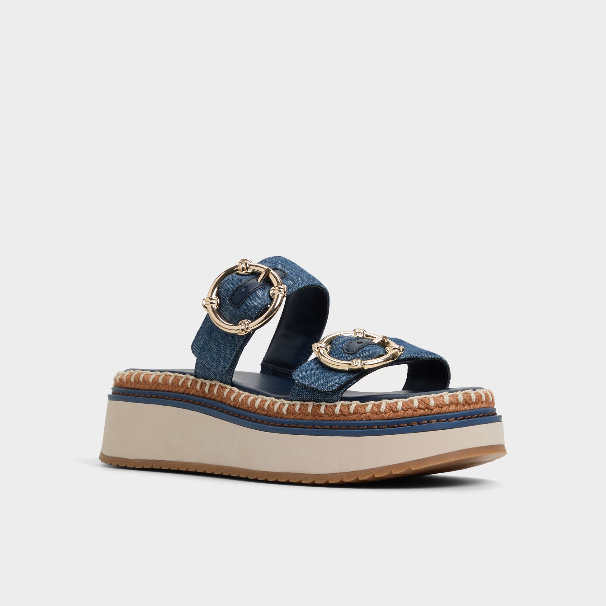 Three-quarter angle of Dark Blue Kaeithien Slide sandal's front side