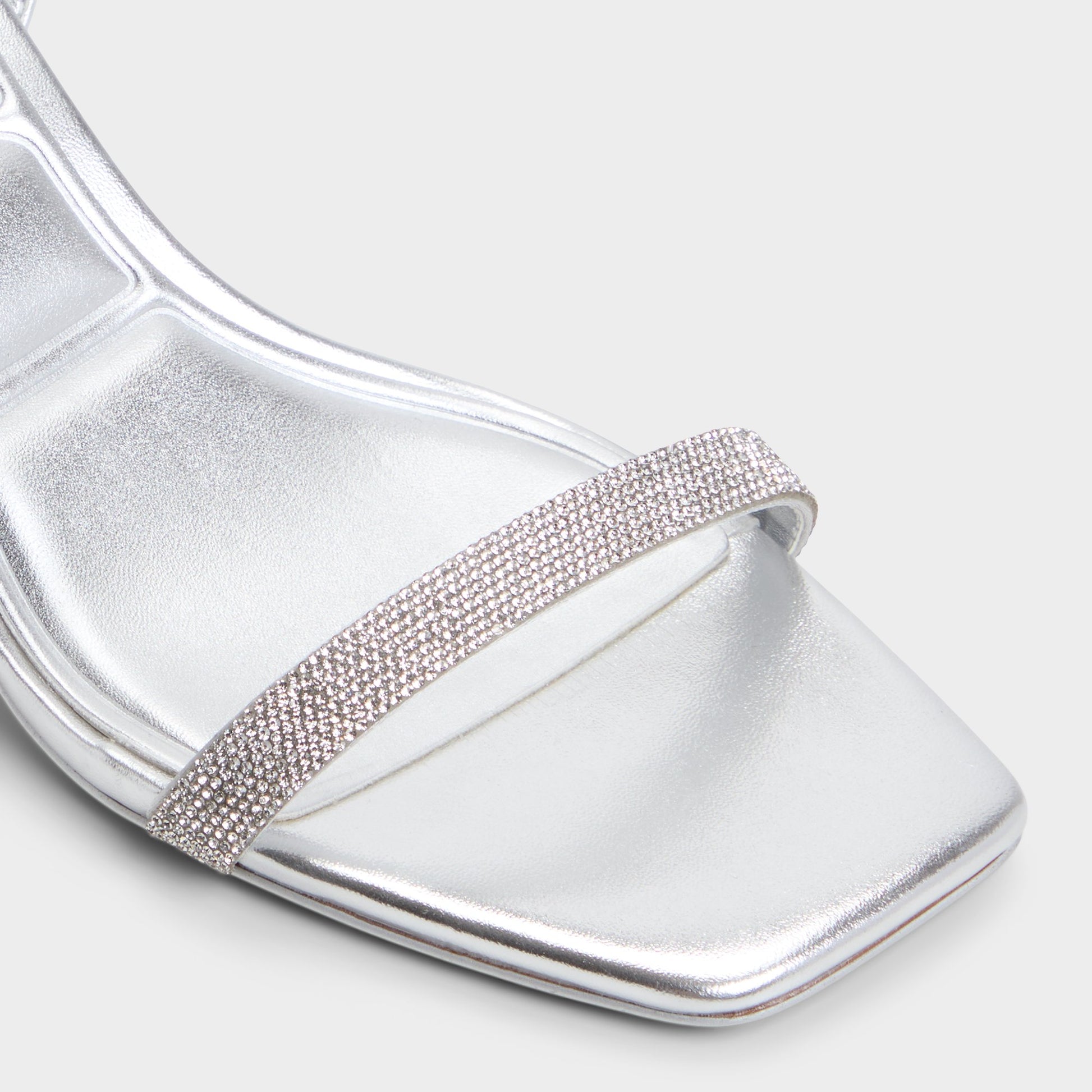 Close-up of the Silver Kirri Strappy heeled sandal