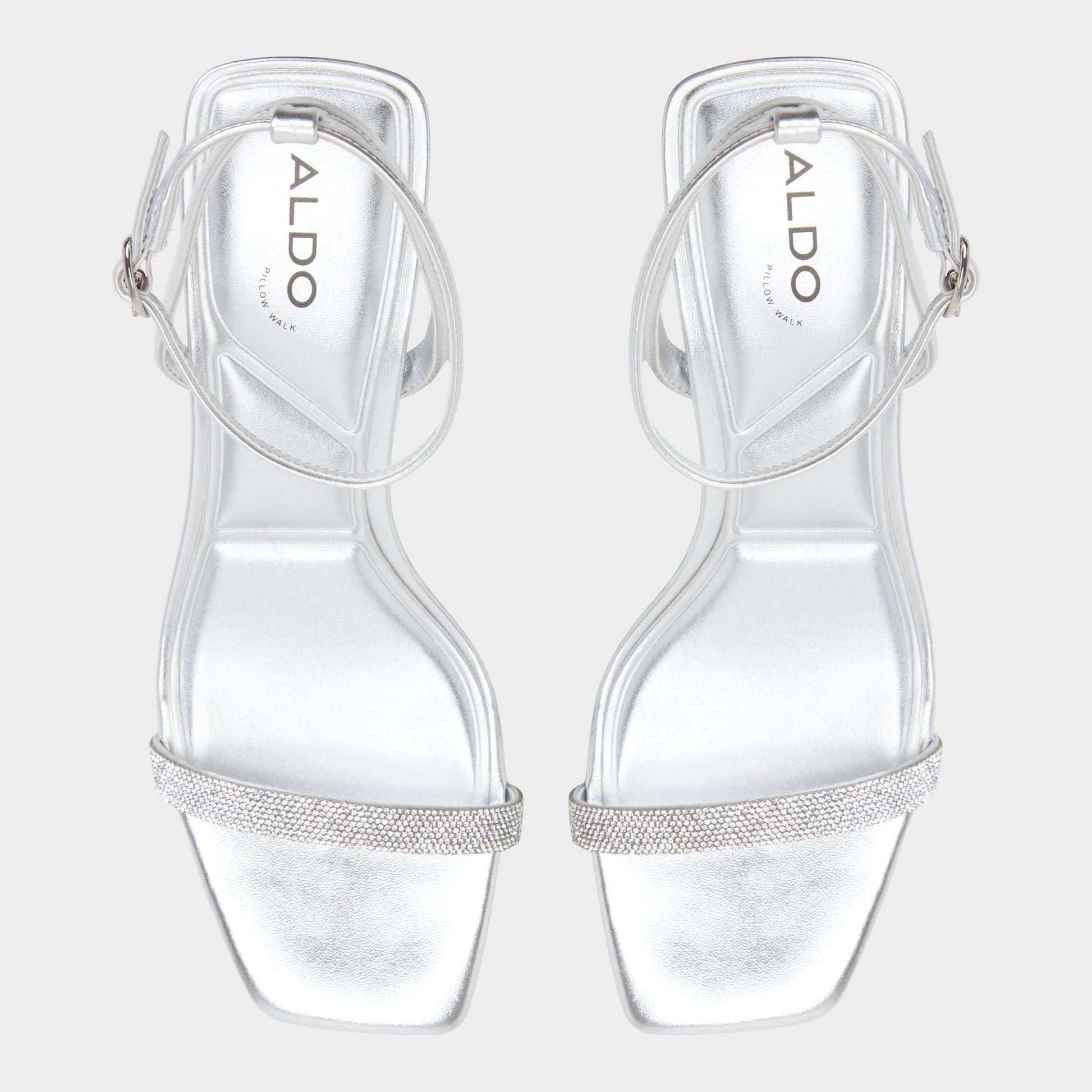 Top-down view of the Silver Kirri Strappy heeled sandal