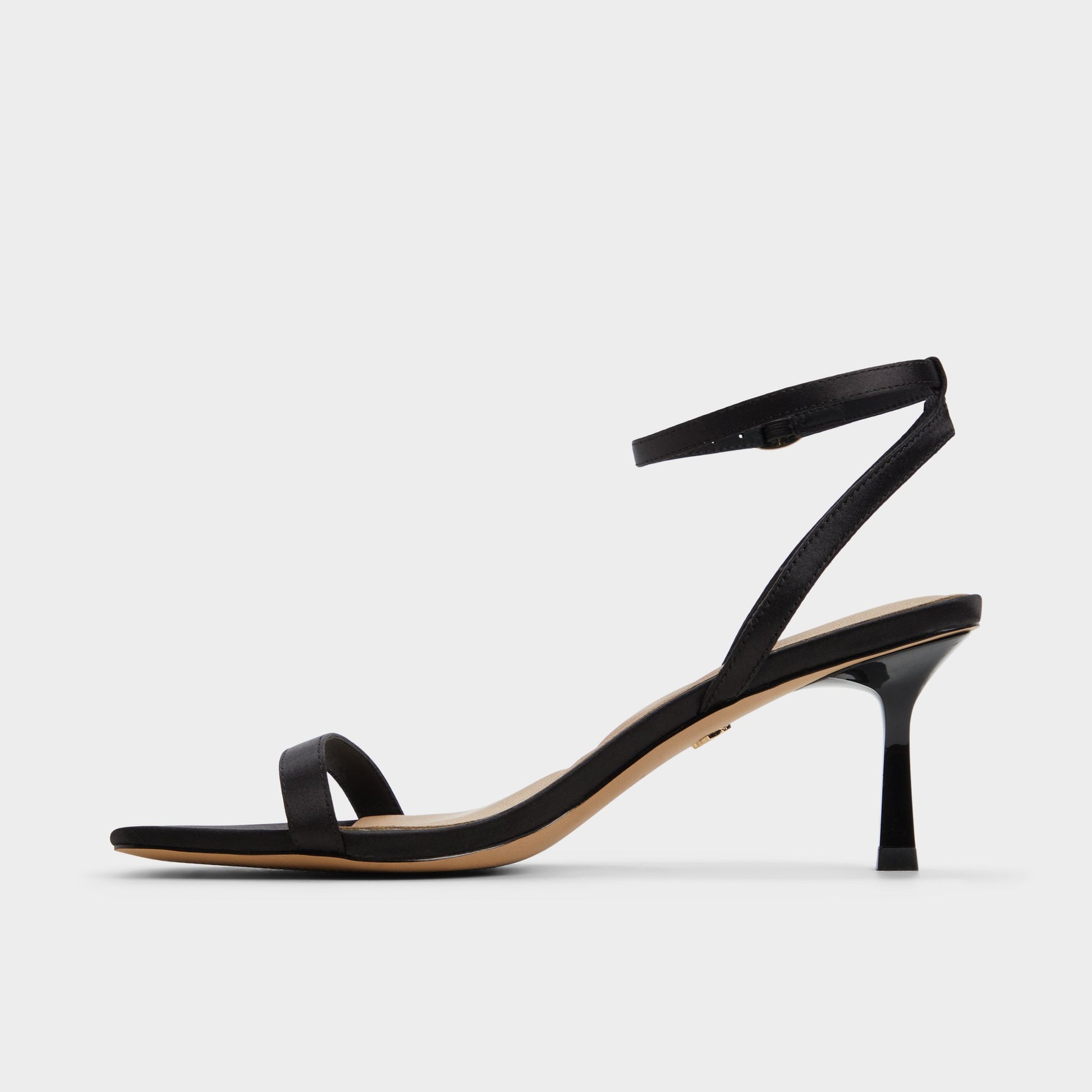 Side view of Black Kirri Strappy heeled sandal