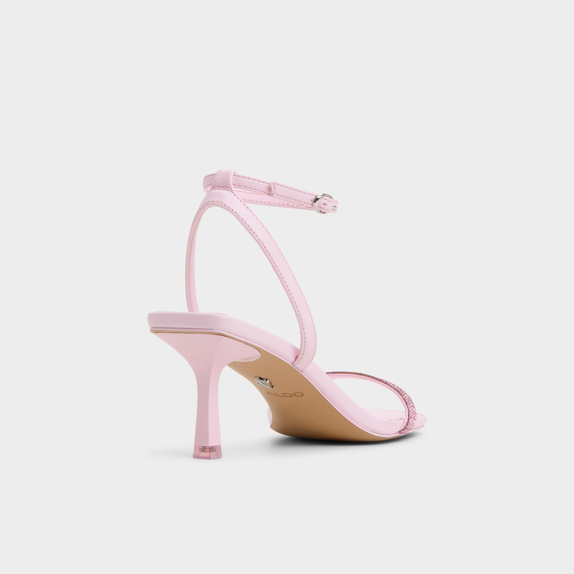 Three-quarter angle of Light Pink Kirri Strappy heeled sandal's back side
