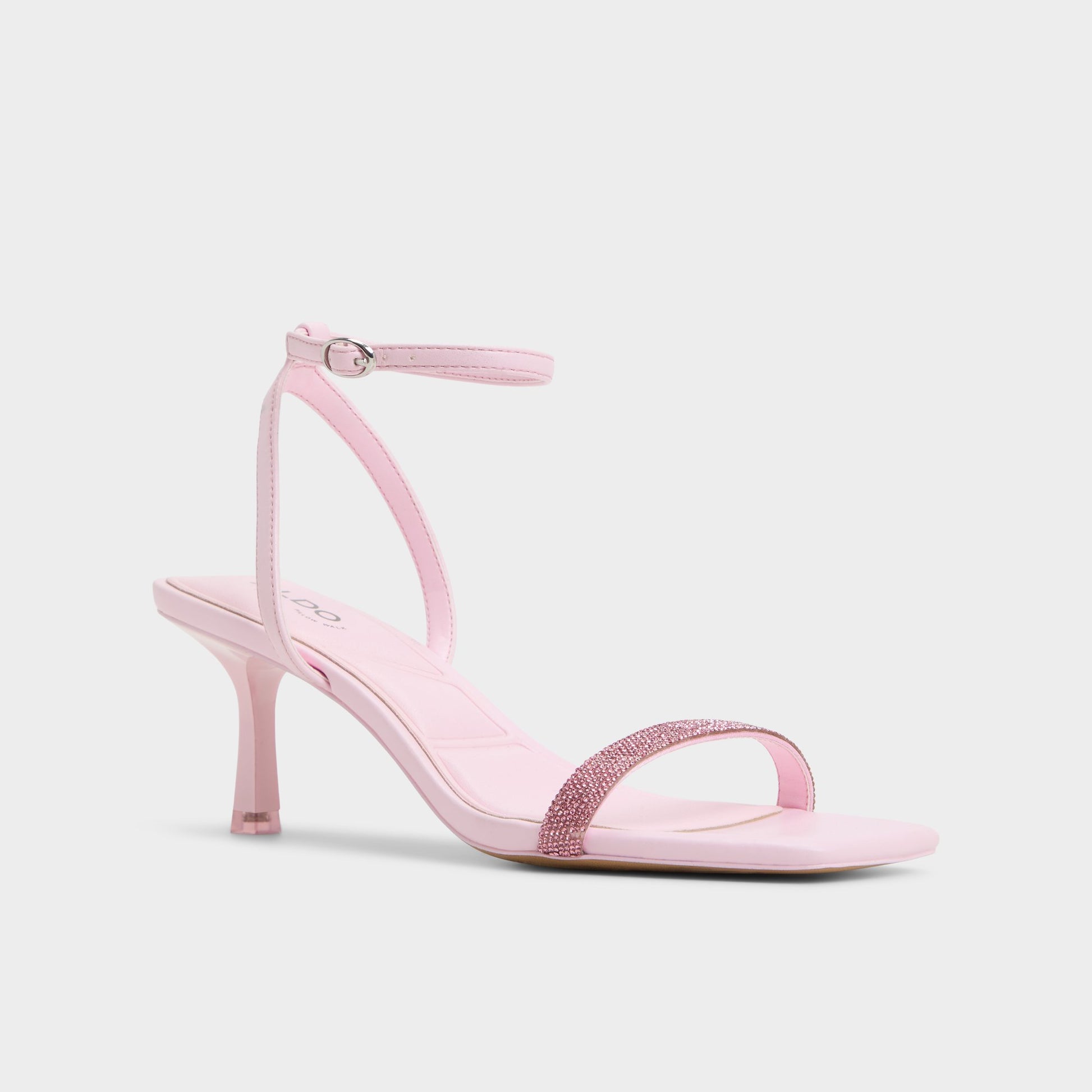 Three-quarter angle of Light Pink Kirri Strappy heeled sandal's front side