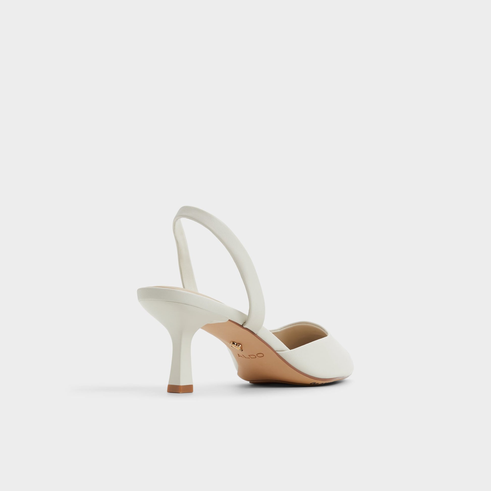 Three-quarter angle of Open White Gavedessi Slingback heel's back side