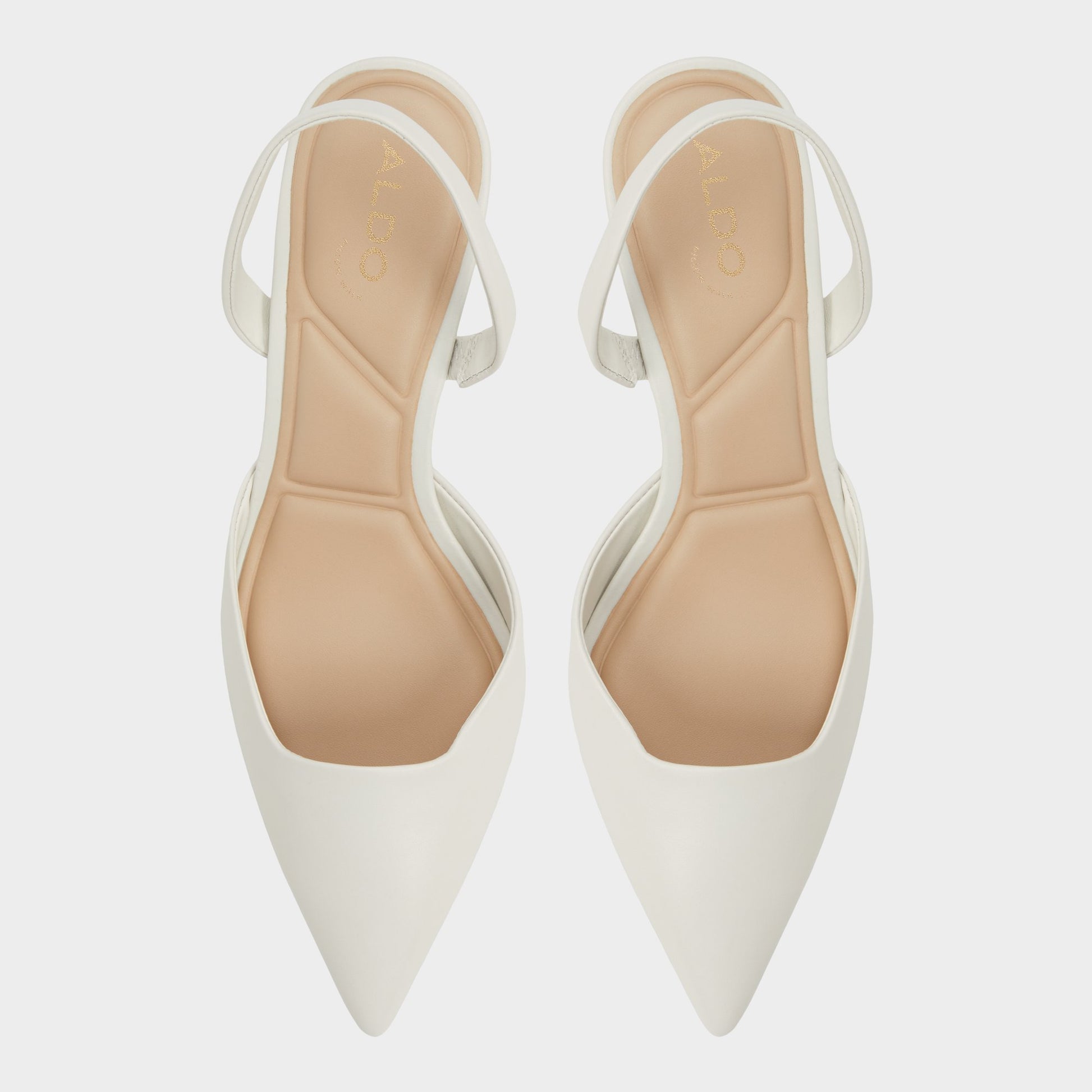 Top-down view of the Open White Gavedessi Slingback heel
