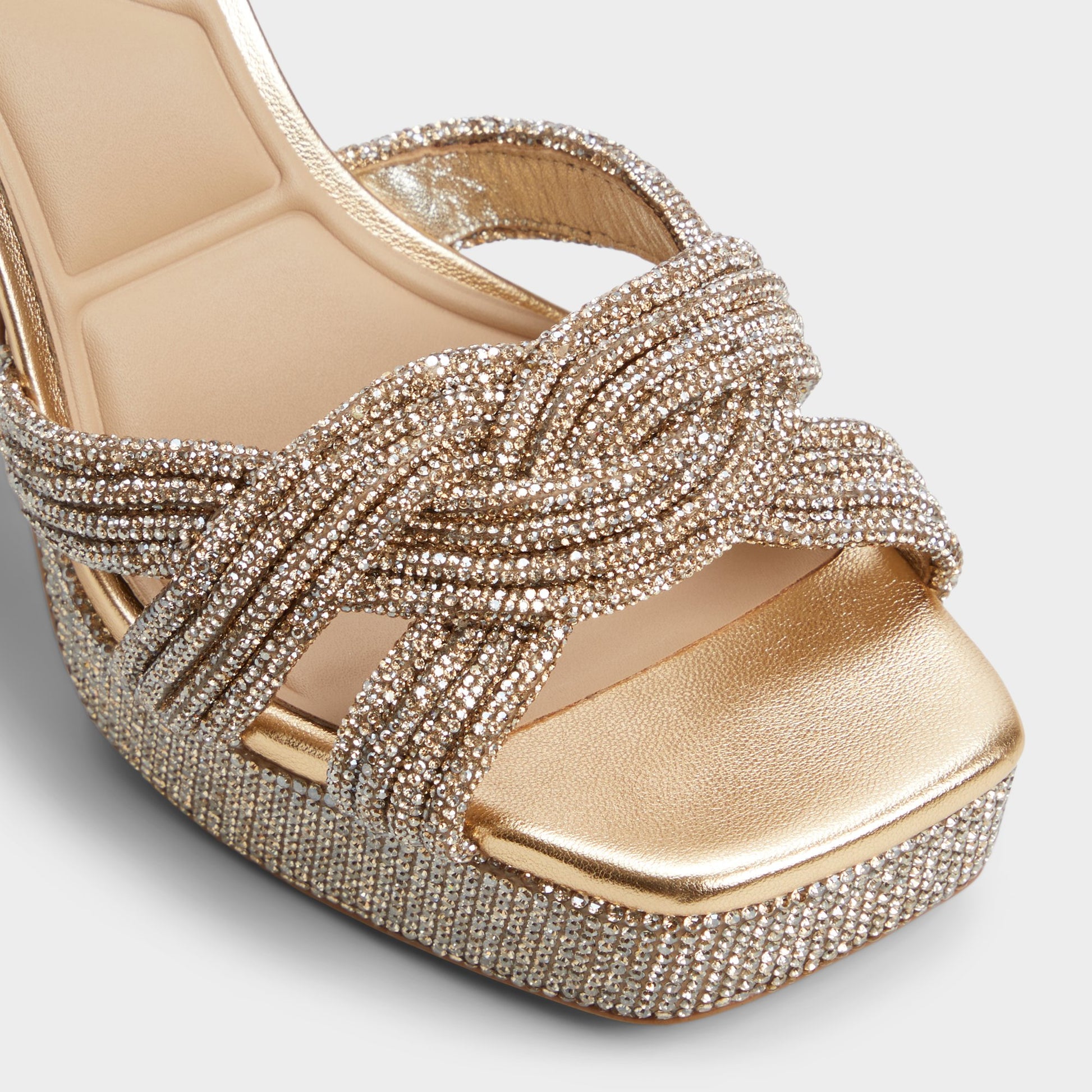 Close-up of the Gold Shimma Strappy heeled sandal