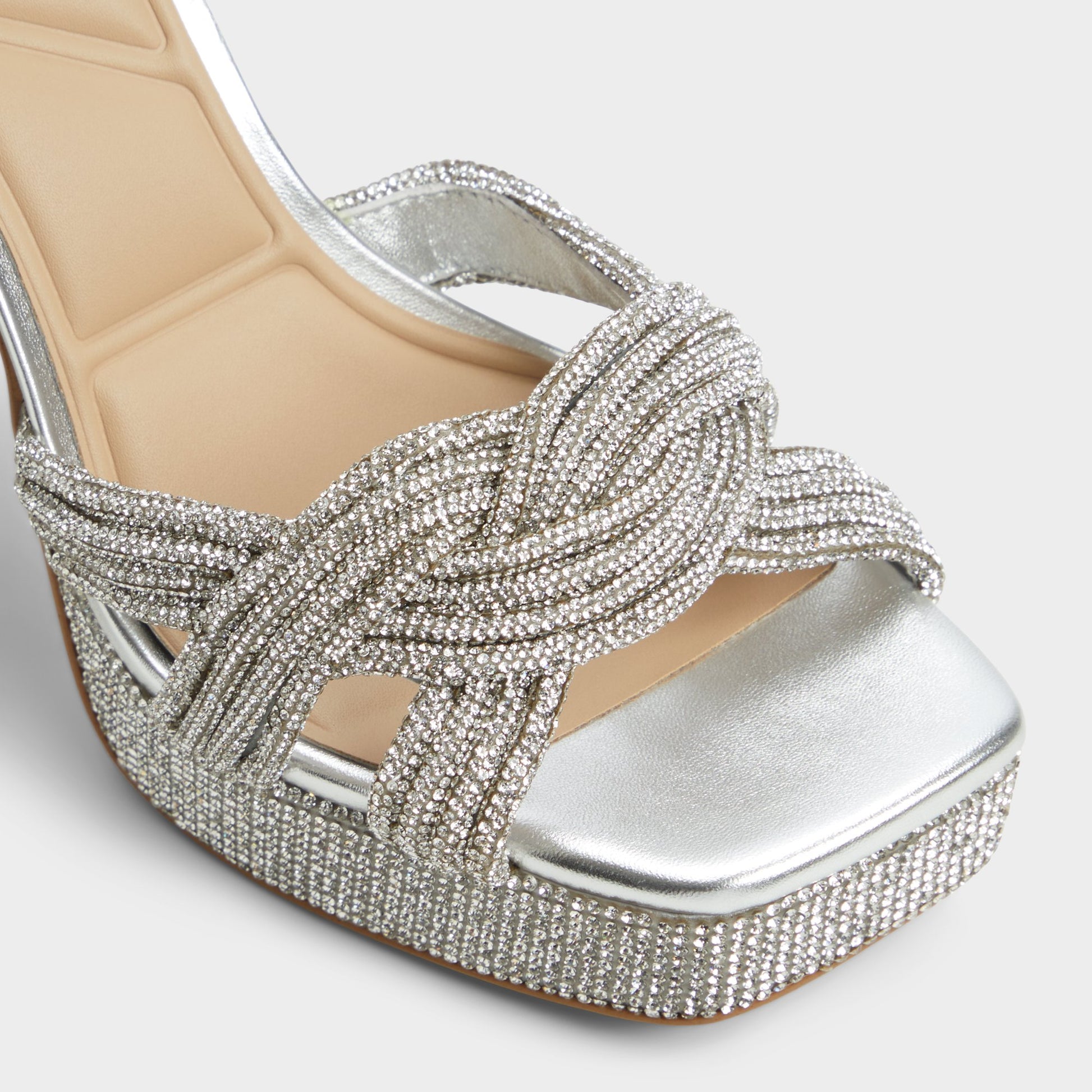 Close-up of the Silver Shimma Strappy heeled sandal