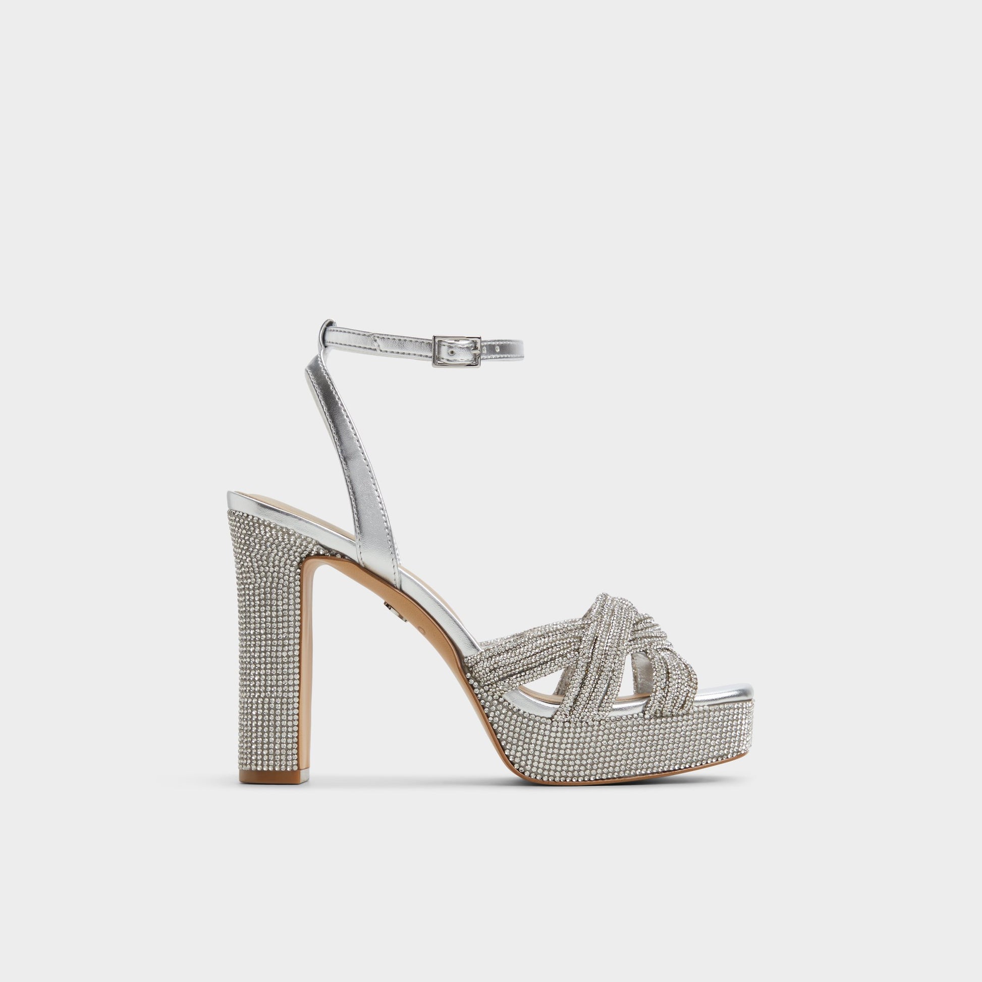 Main View of Silver Shimma Strappy heeled sandal for Womens