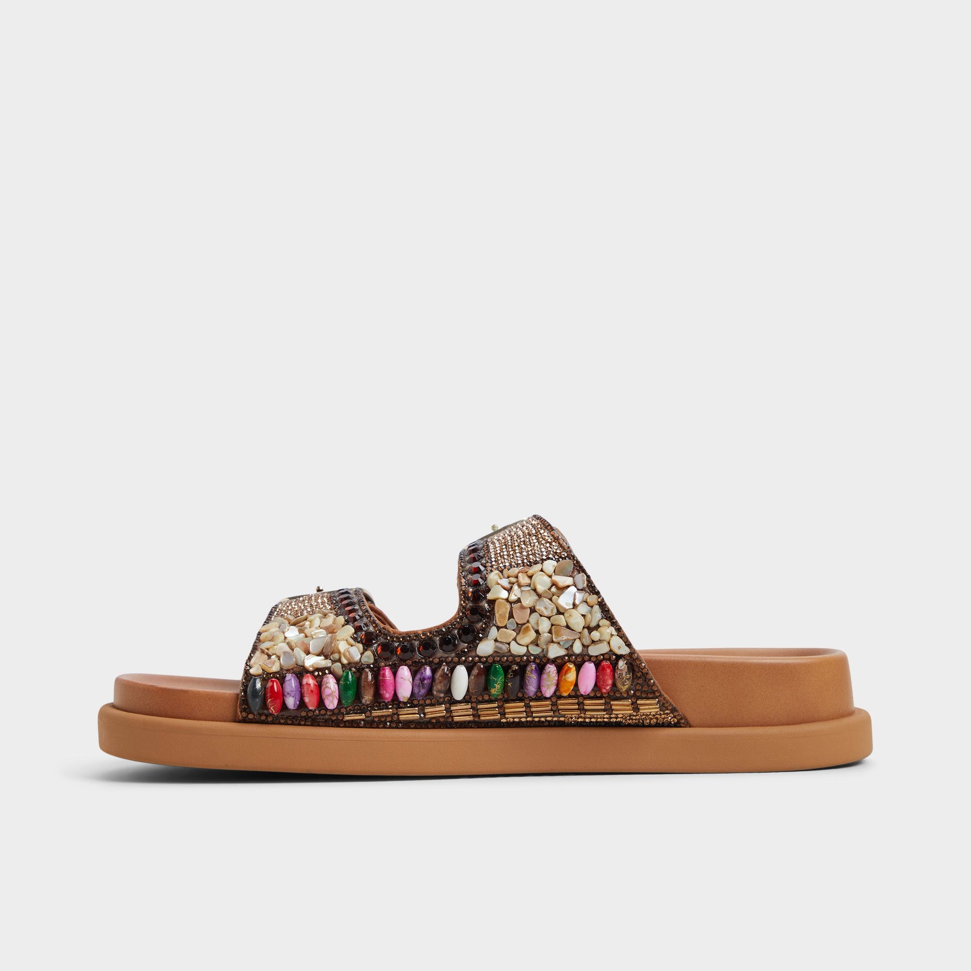 Side view of Open Brown Bohochic Footbed sandal