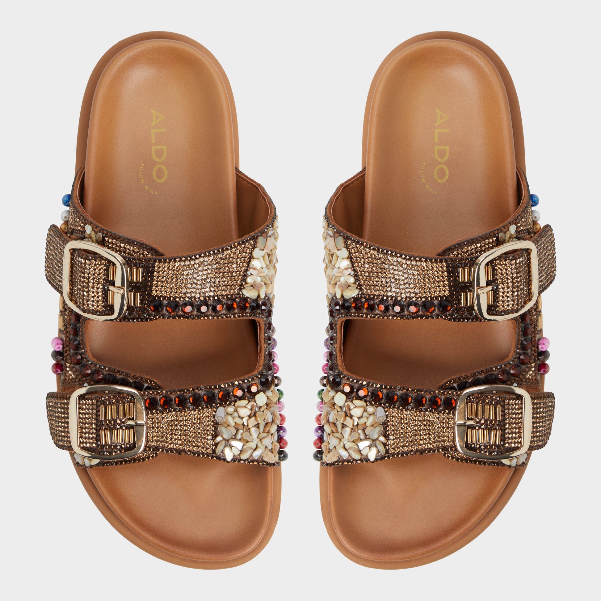 Top-down view of the Open Brown Bohochic Footbed sandal