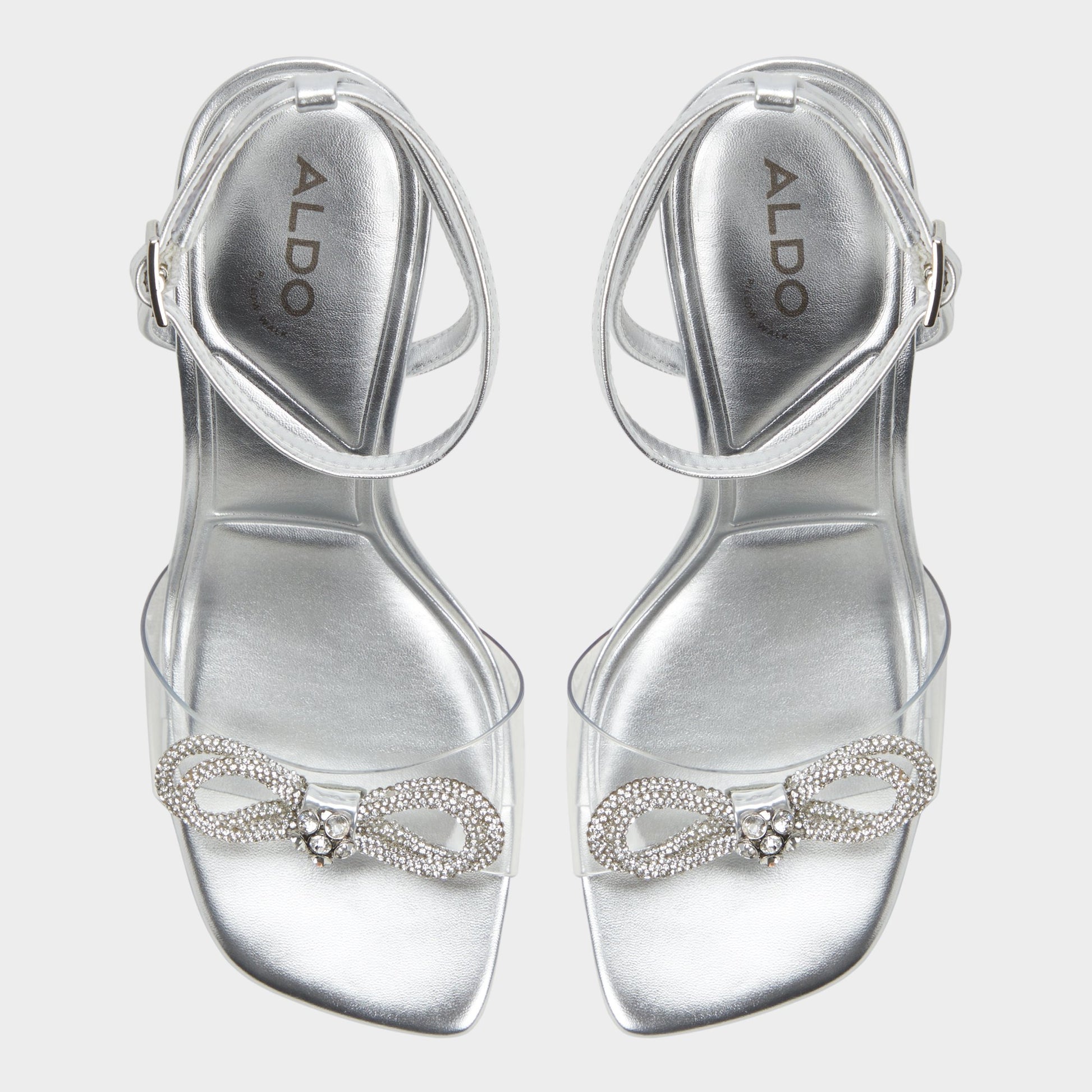 Top-down view of the Silver Ozley Strappy heeled sandal