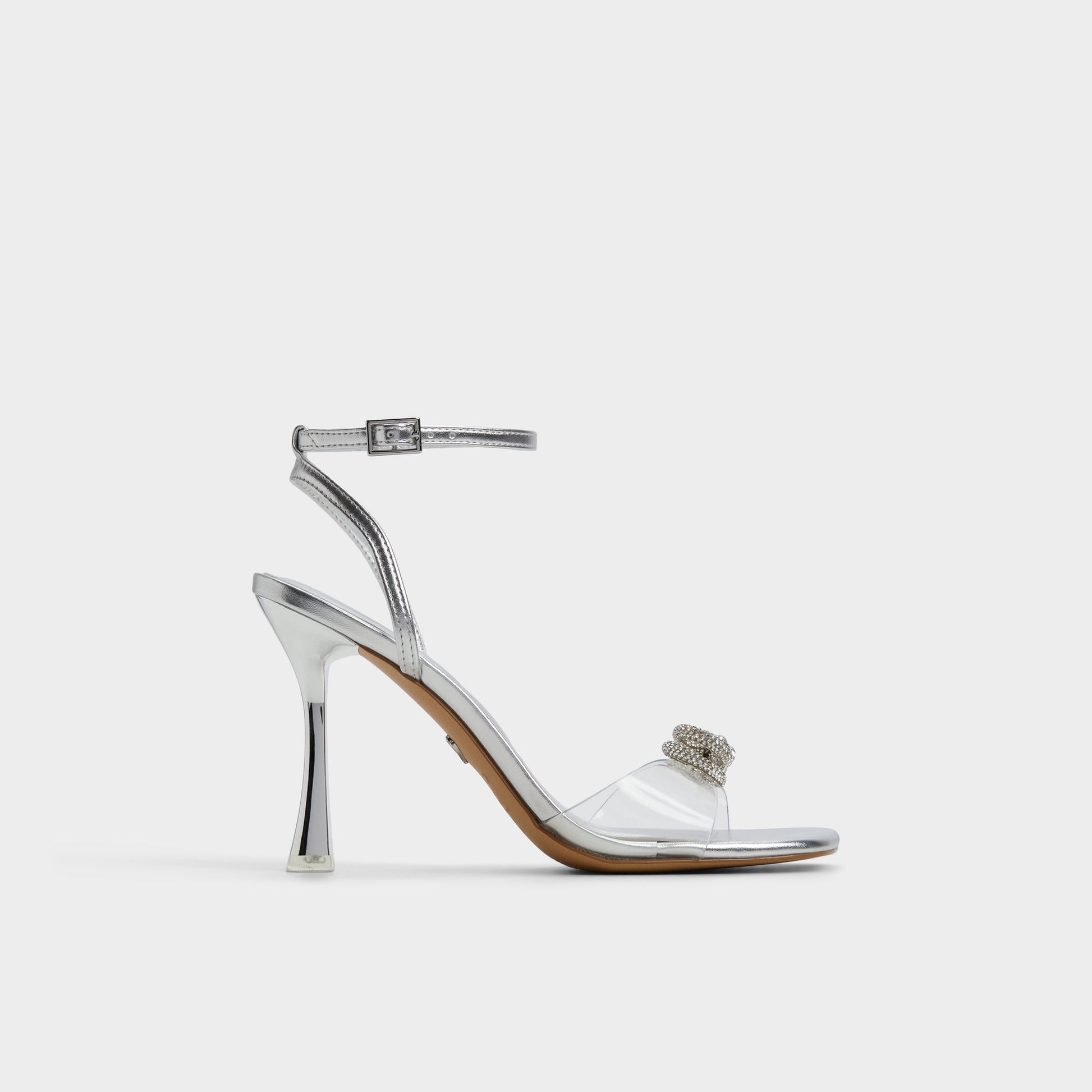 Main View of Silver Ozley Strappy heeled sandal for Womens