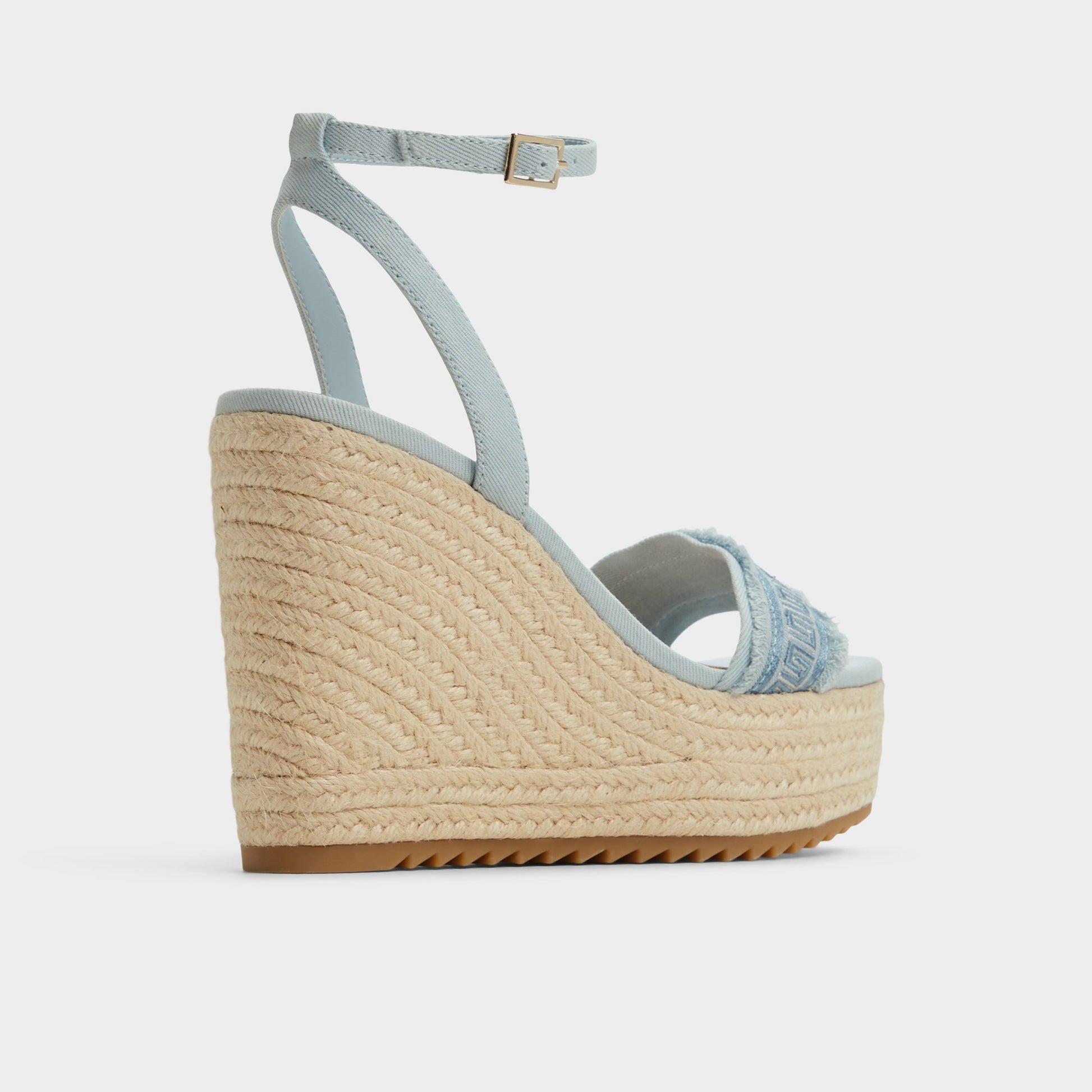 Three-quarter angle of Denim Aberitram Wedge sandal's back side