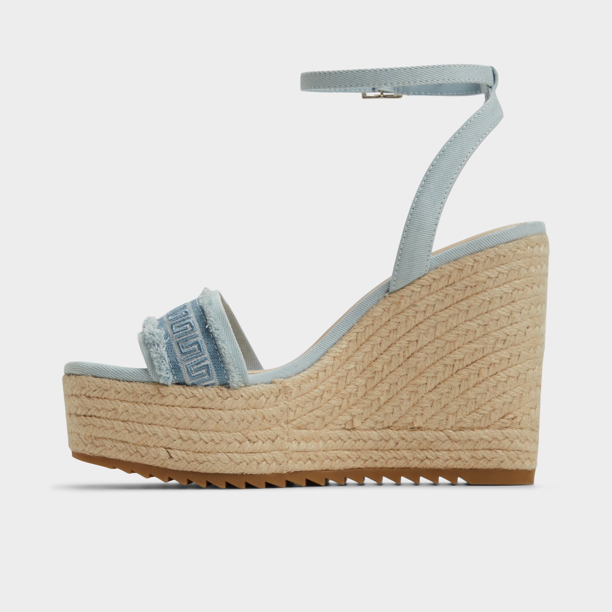 Side view of Denim Aberitram Wedge sandal
