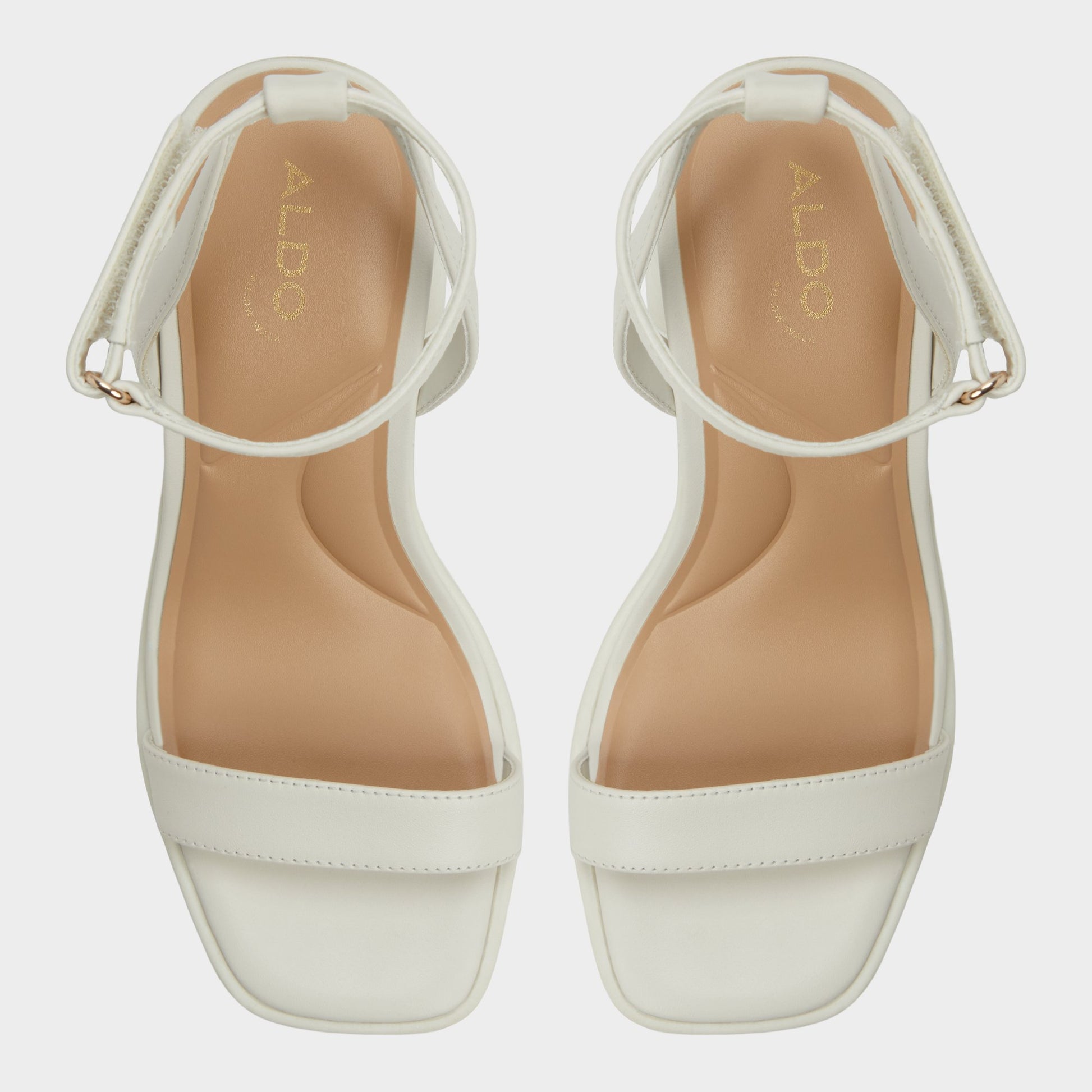 Top-down view of the White/Bone Berade Strappy heeled sandal