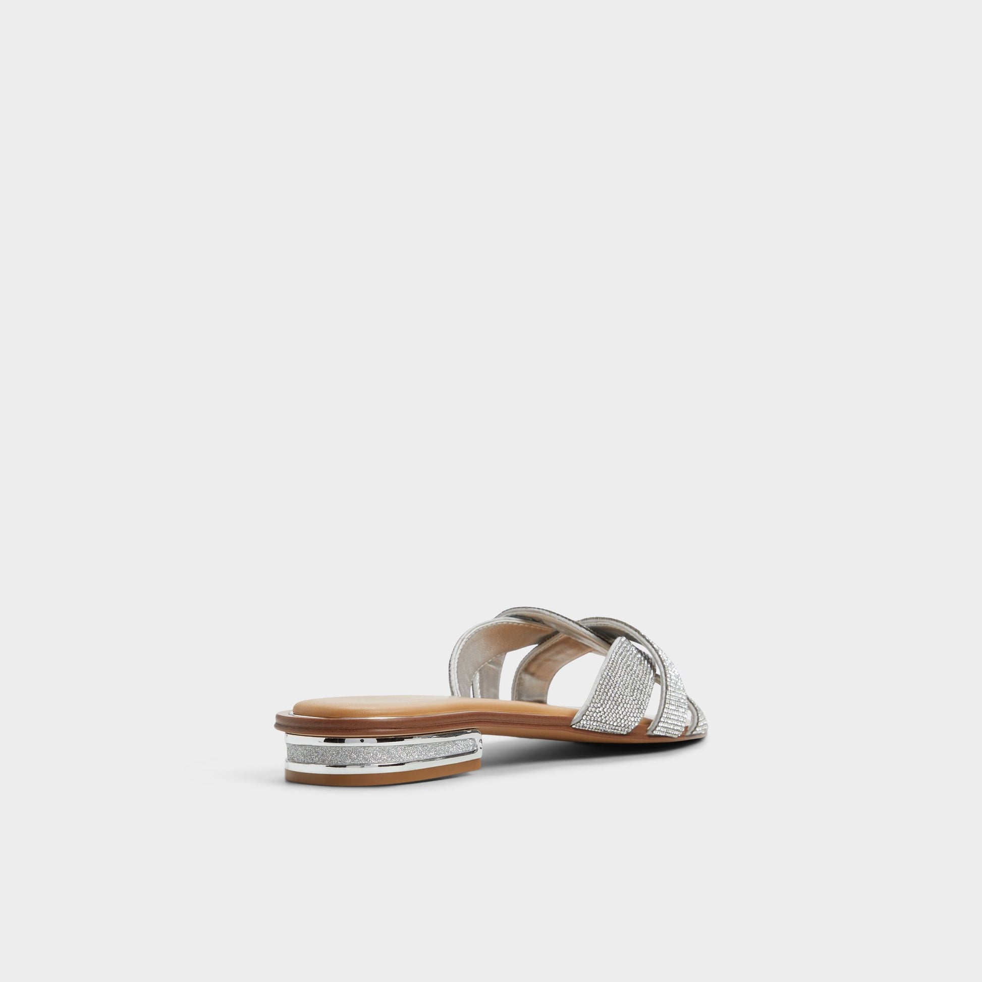 Three-quarter angle of Silver Ormeley Slide sandal's back side