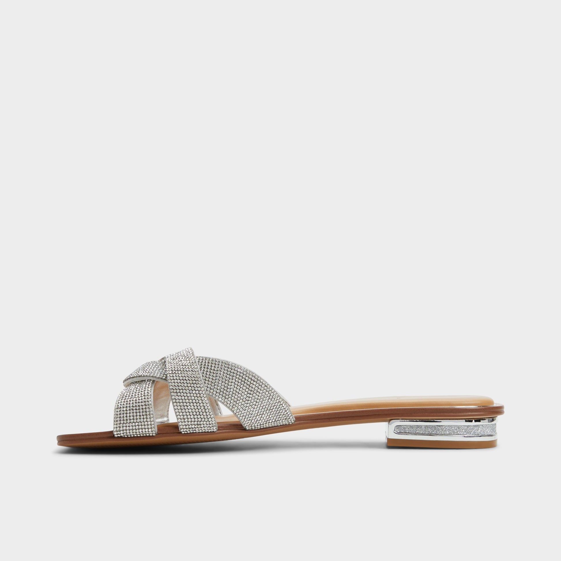 Side view of Silver Ormeley Slide sandal