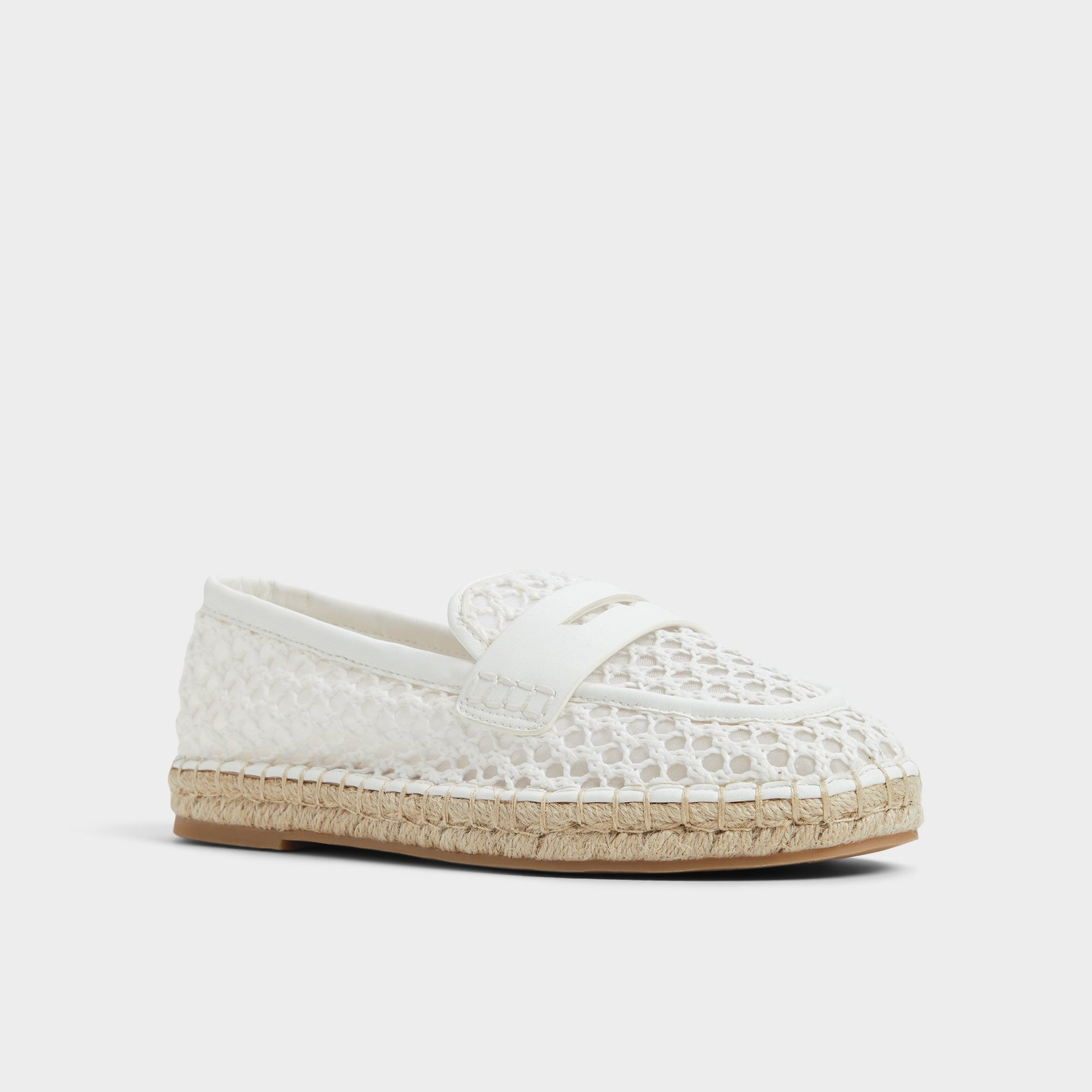 Three-quarter angle of White/Bone Summercrush Espadrille's front side