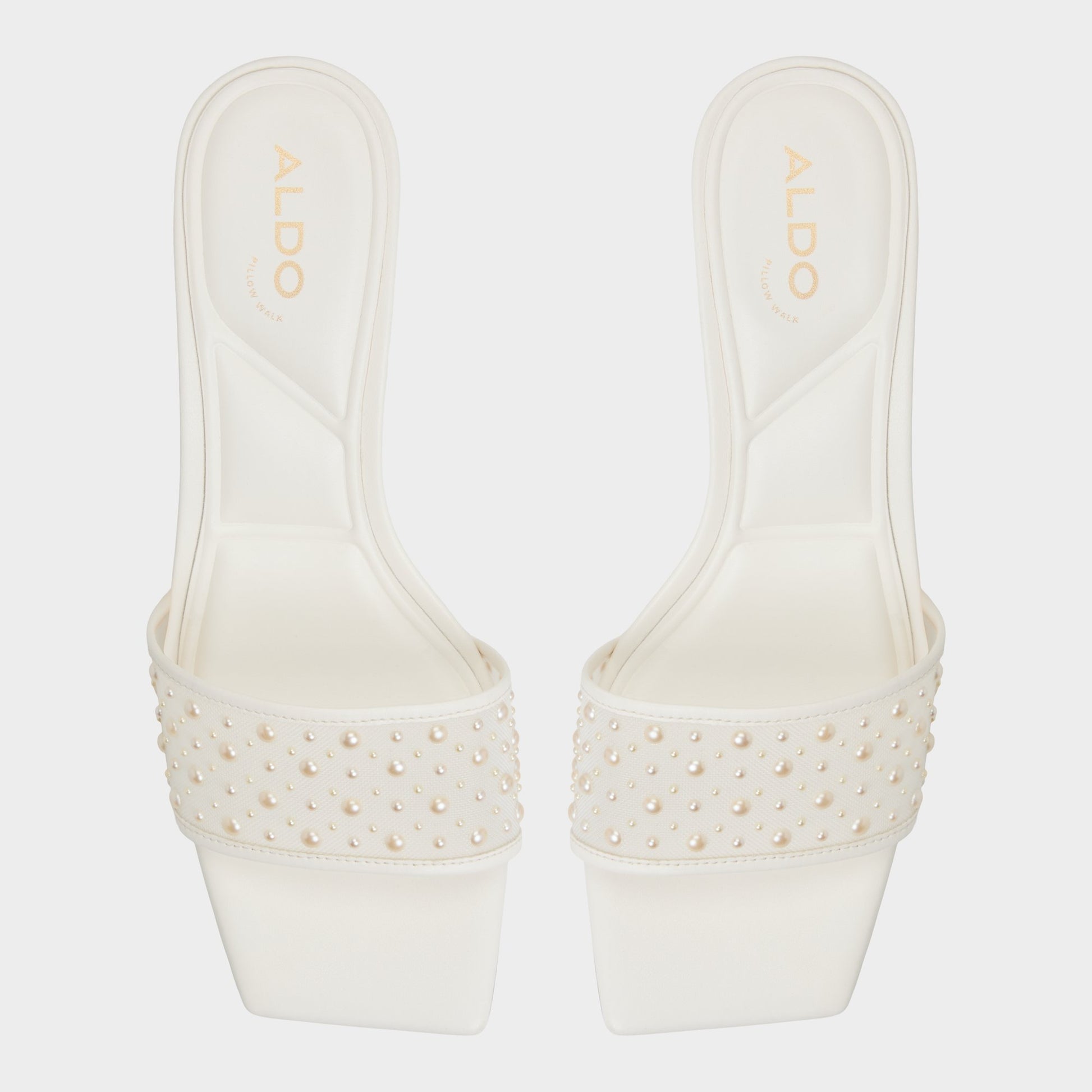Top-down view of the White Pearlia Heeled mule