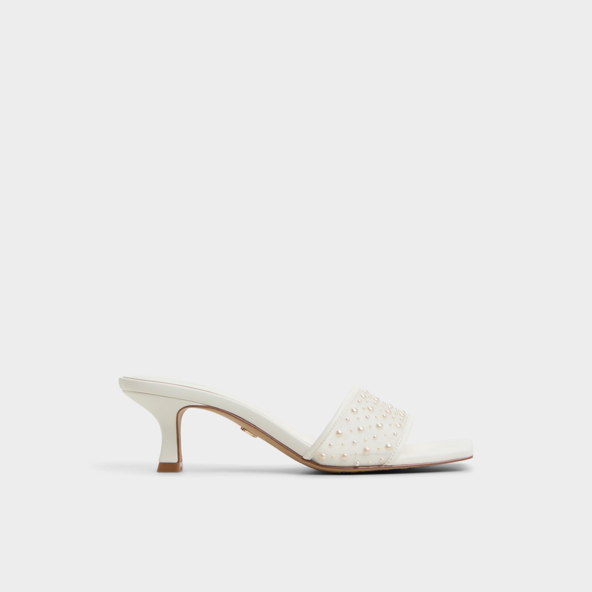 Main View of White Pearlia Heeled mule for Womens