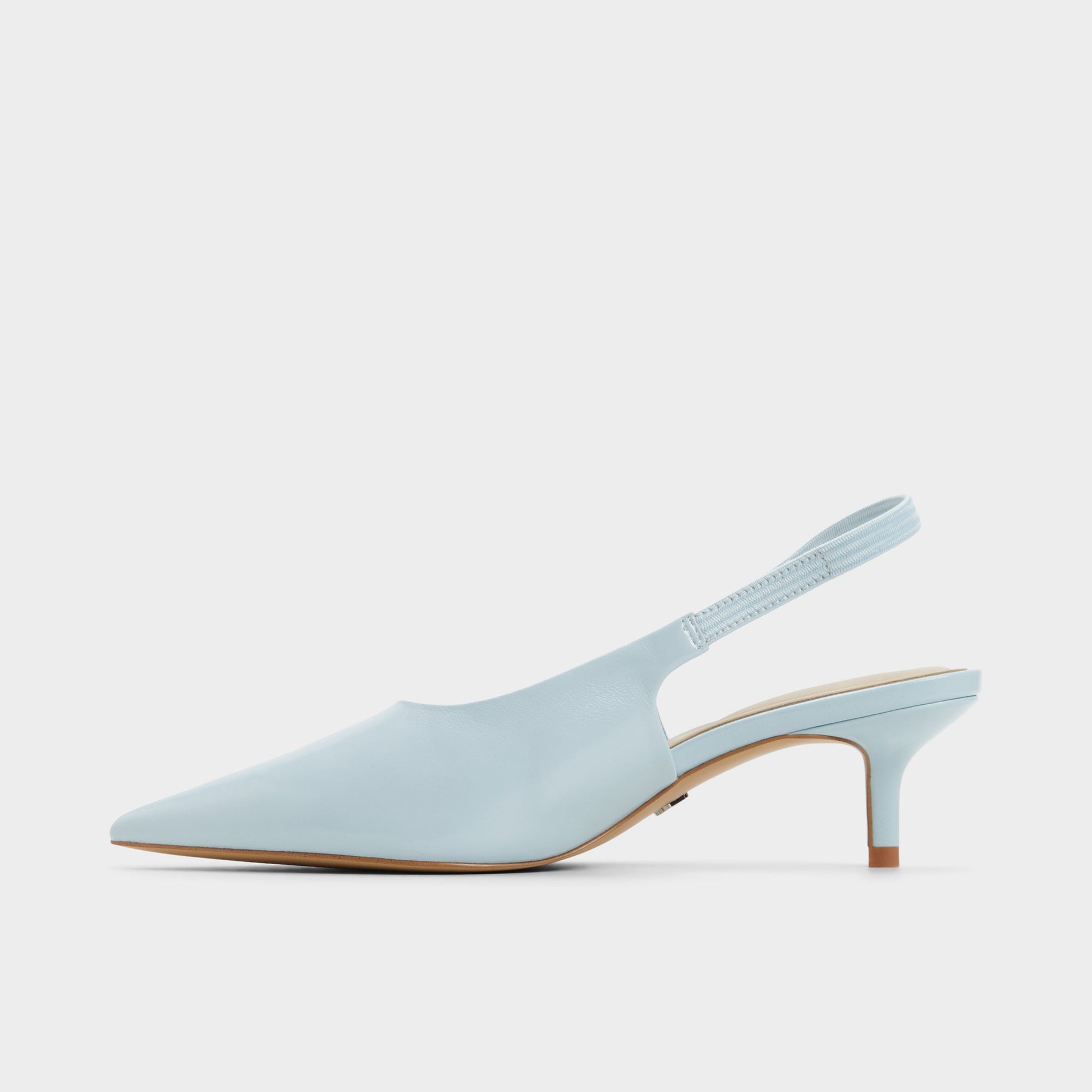Side view of Pastel Blue Oceweth Slingback heel