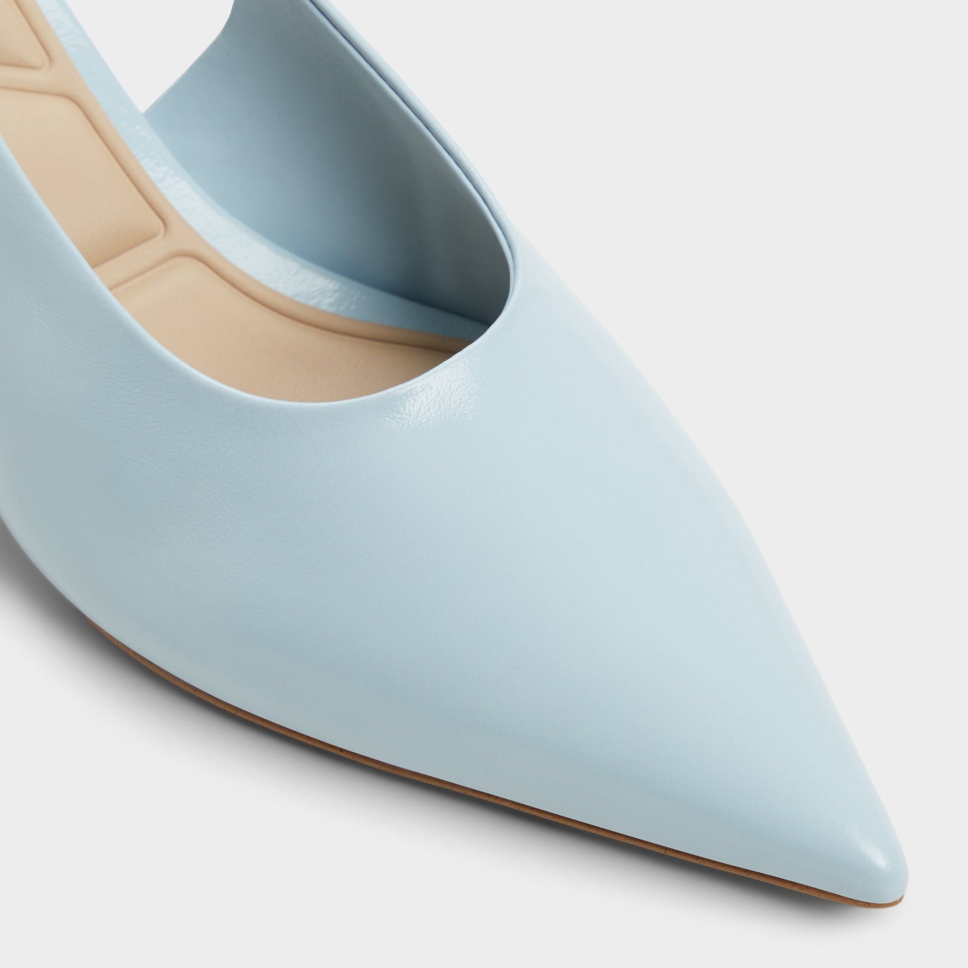 Close-up of the Pastel Blue Oceweth Slingback heel