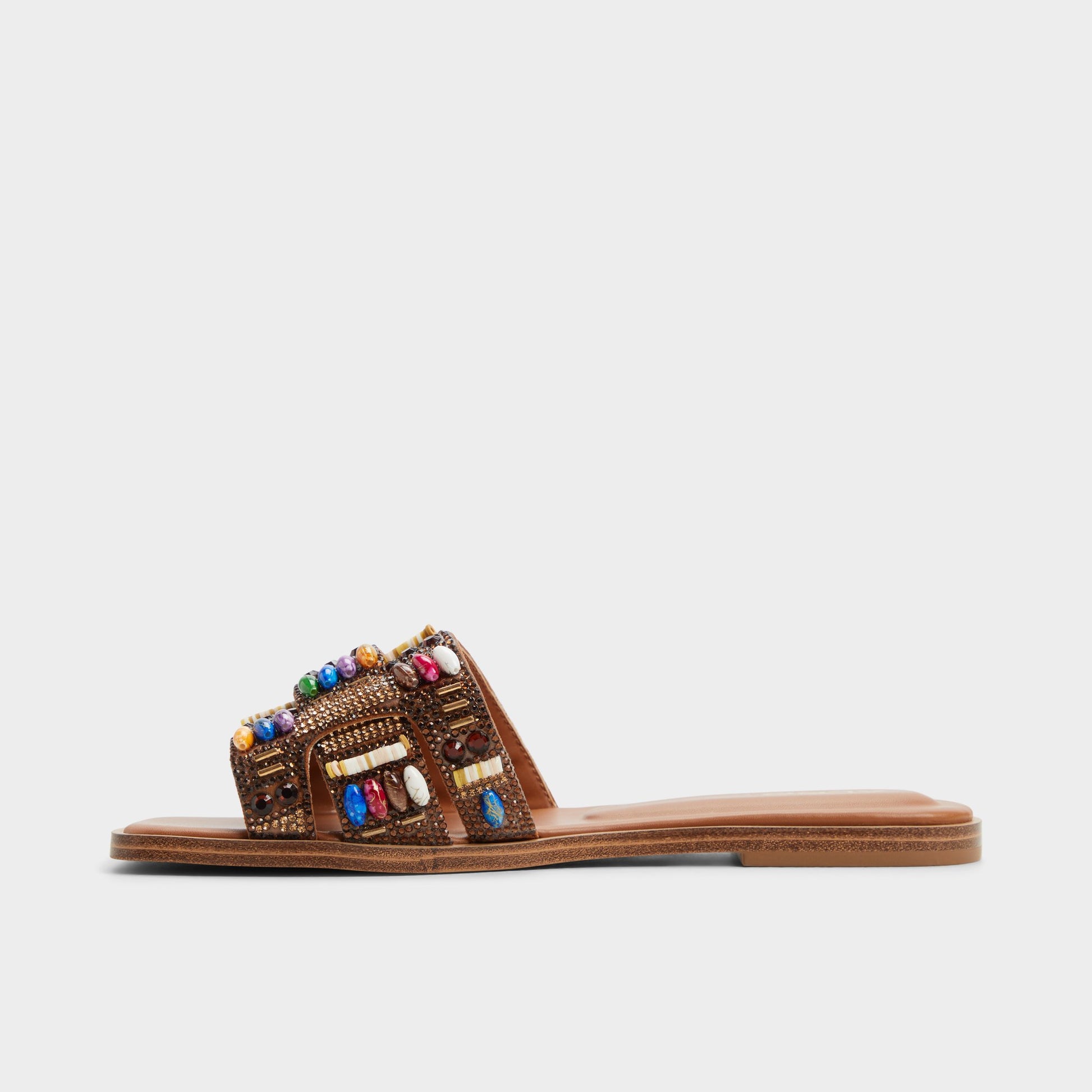 Side view of Open Brown Eleny Slide sandal