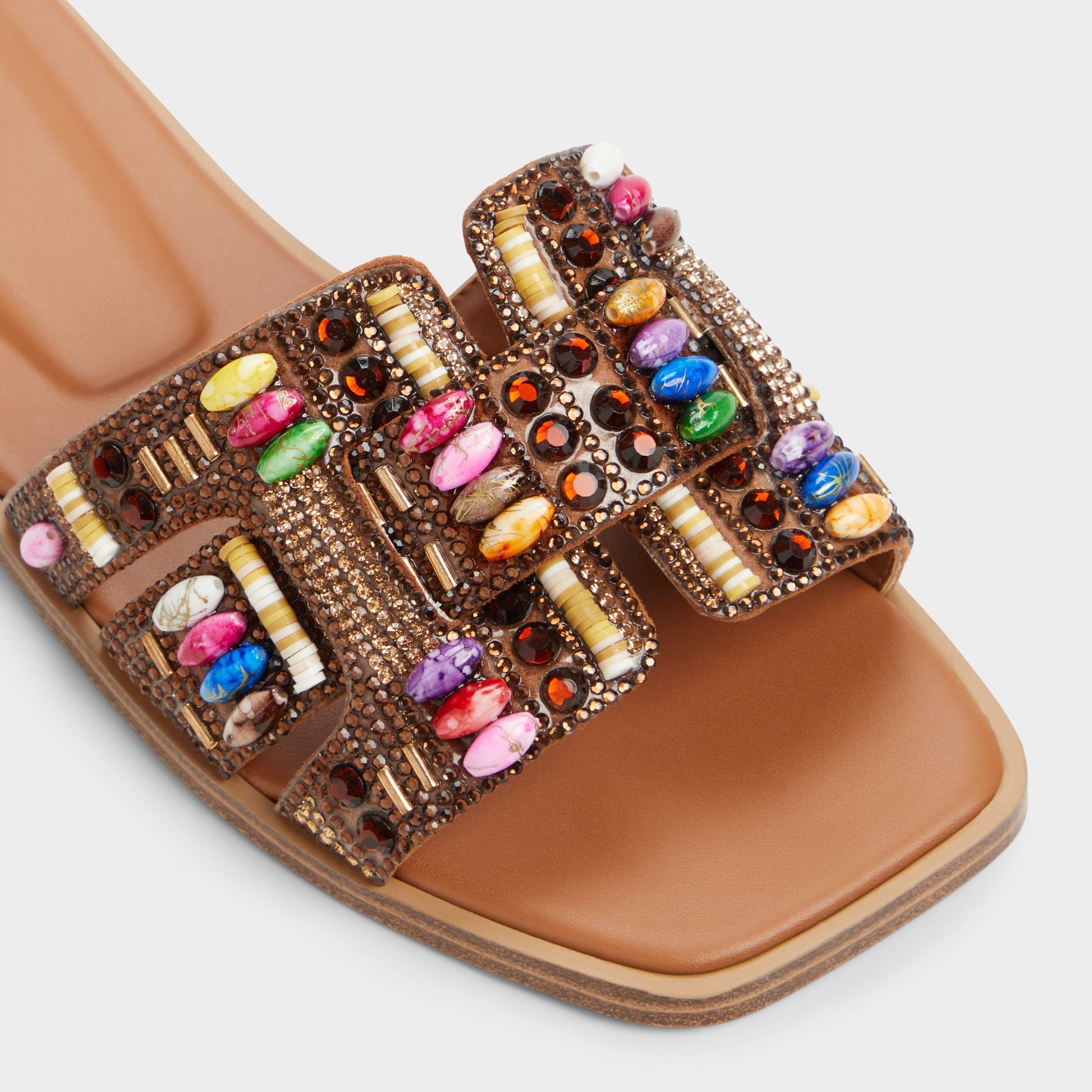 Close-up of the Open Brown Eleny Slide sandal