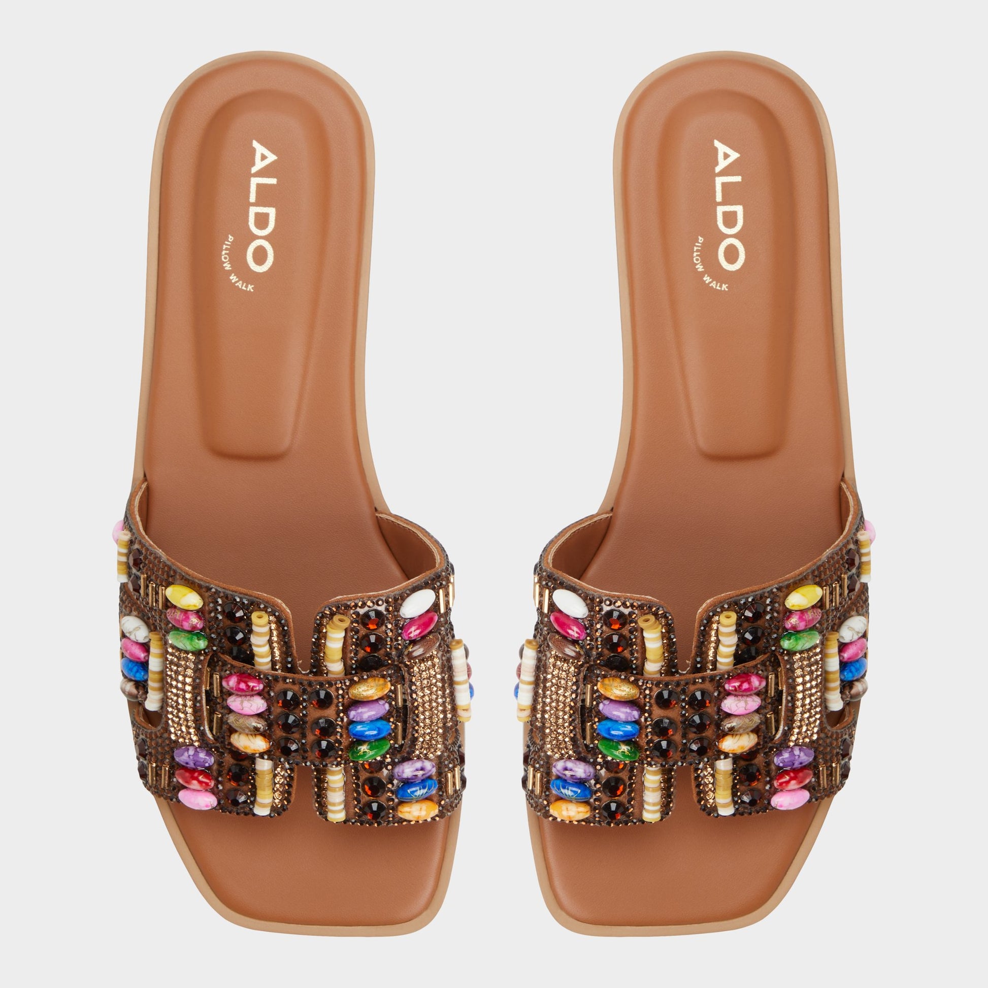Top-down view of the Open Brown Eleny Slide sandal