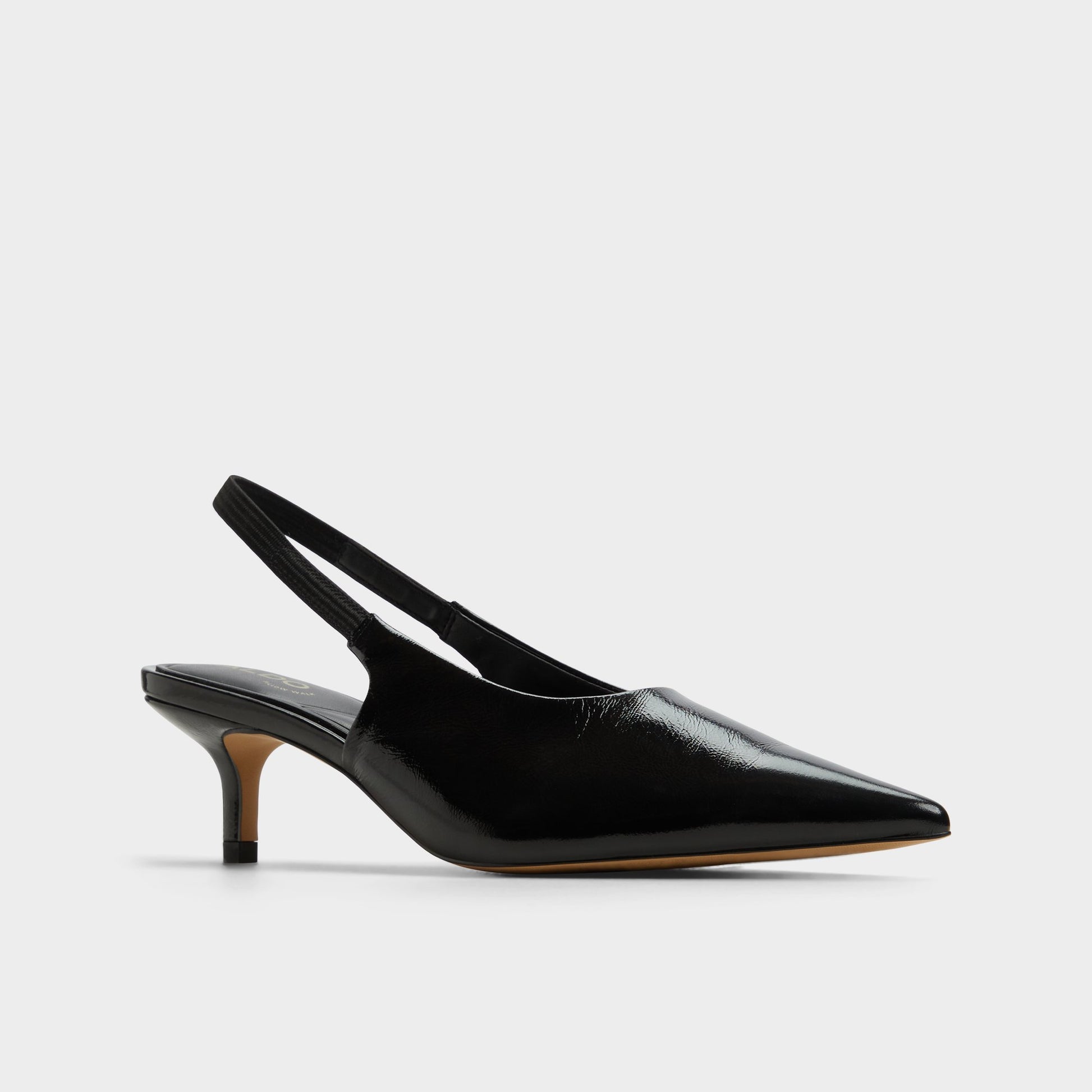 Three-quarter angle of Black Oceweth Slingback heel's front side