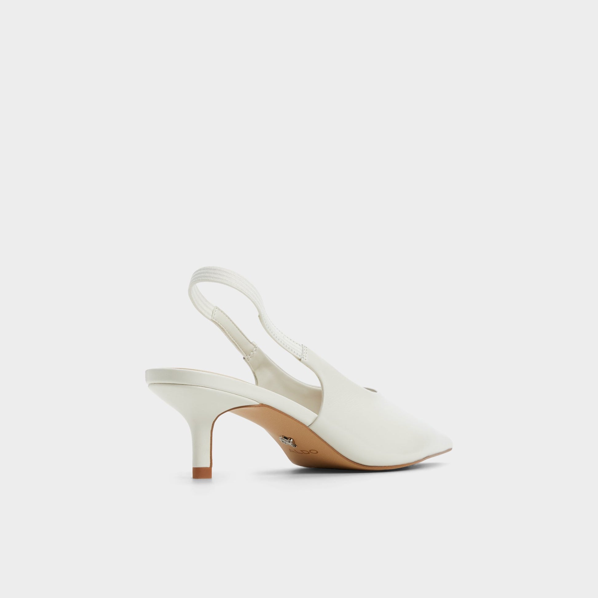 Three-quarter angle of White/Bone Oceweth Slingback heel's back side