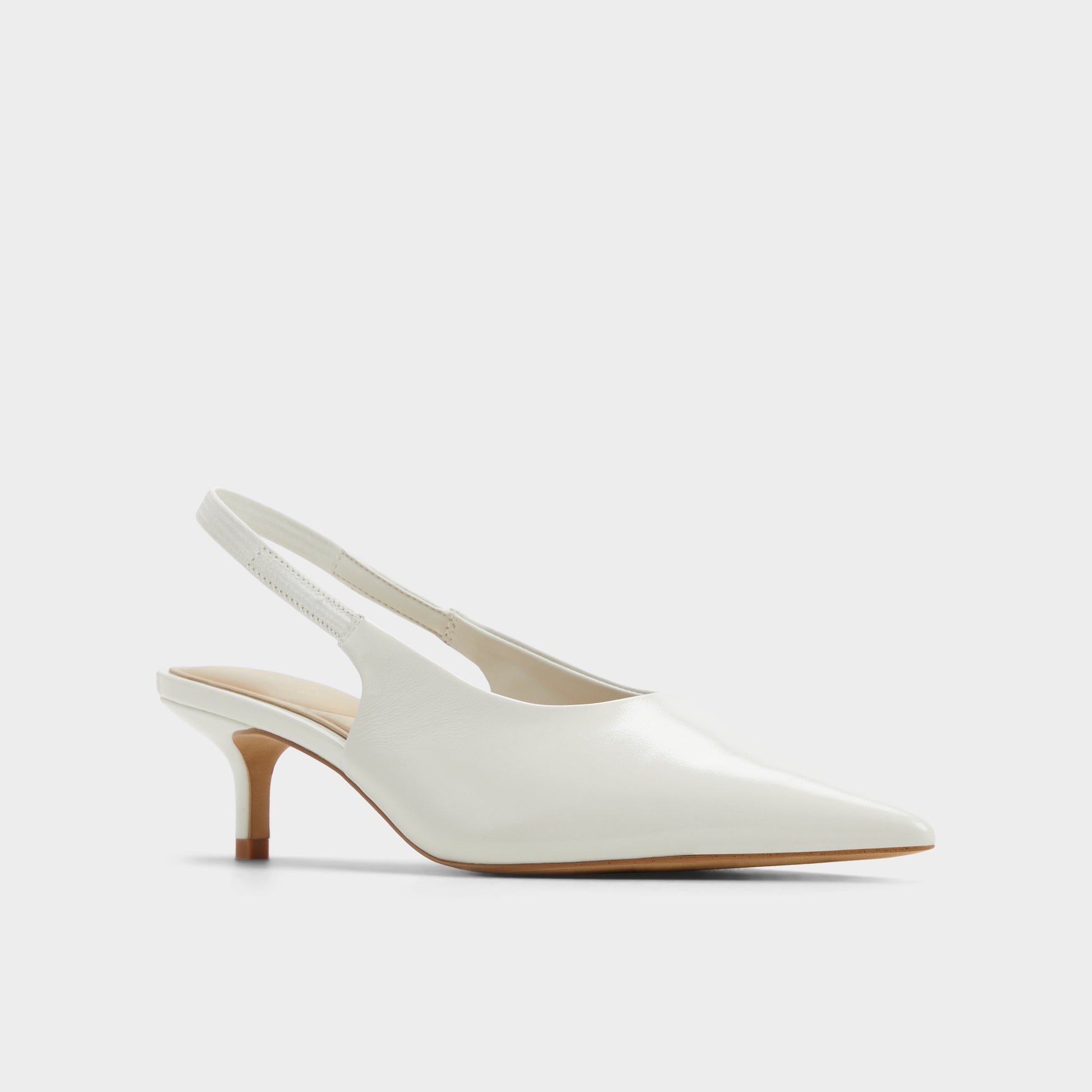 Three-quarter angle of White/Bone Oceweth Slingback heel's front side