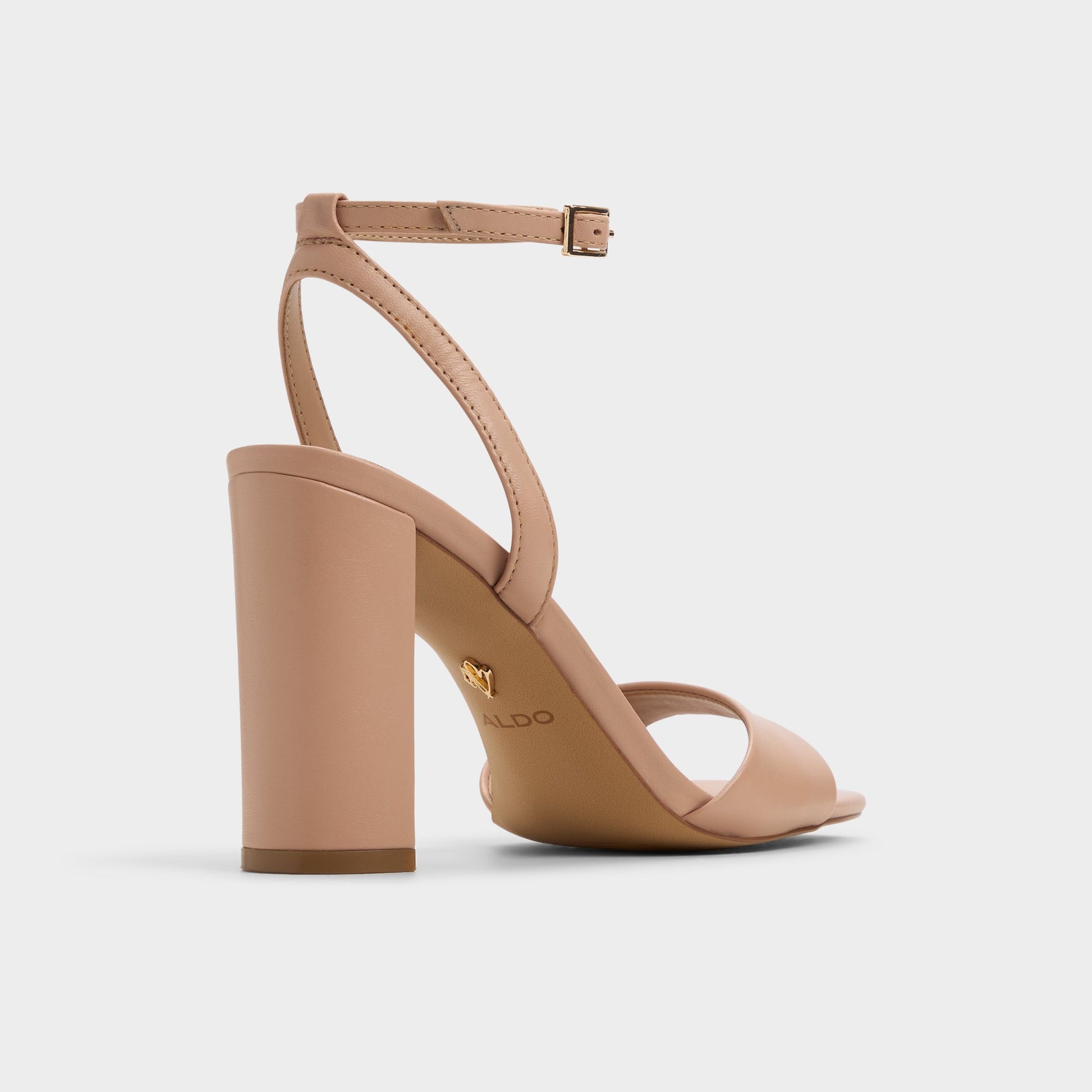 Three-quarter angle of Beige Serenya Heeled sandal's back side