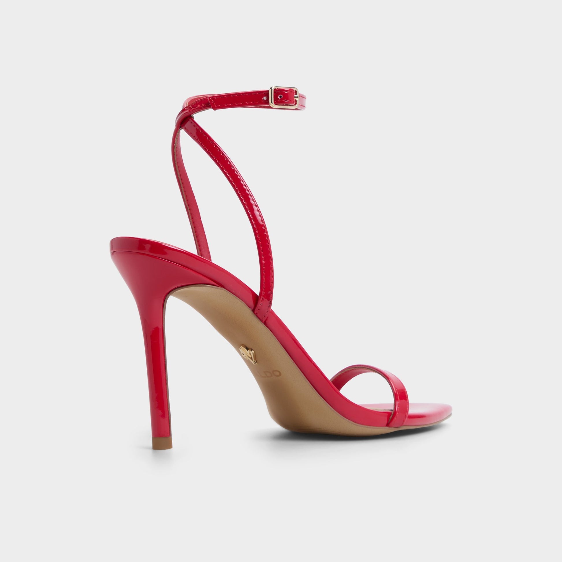 Three-quarter angle of Medium Red Tulipa Strappy heeled sandal's back side