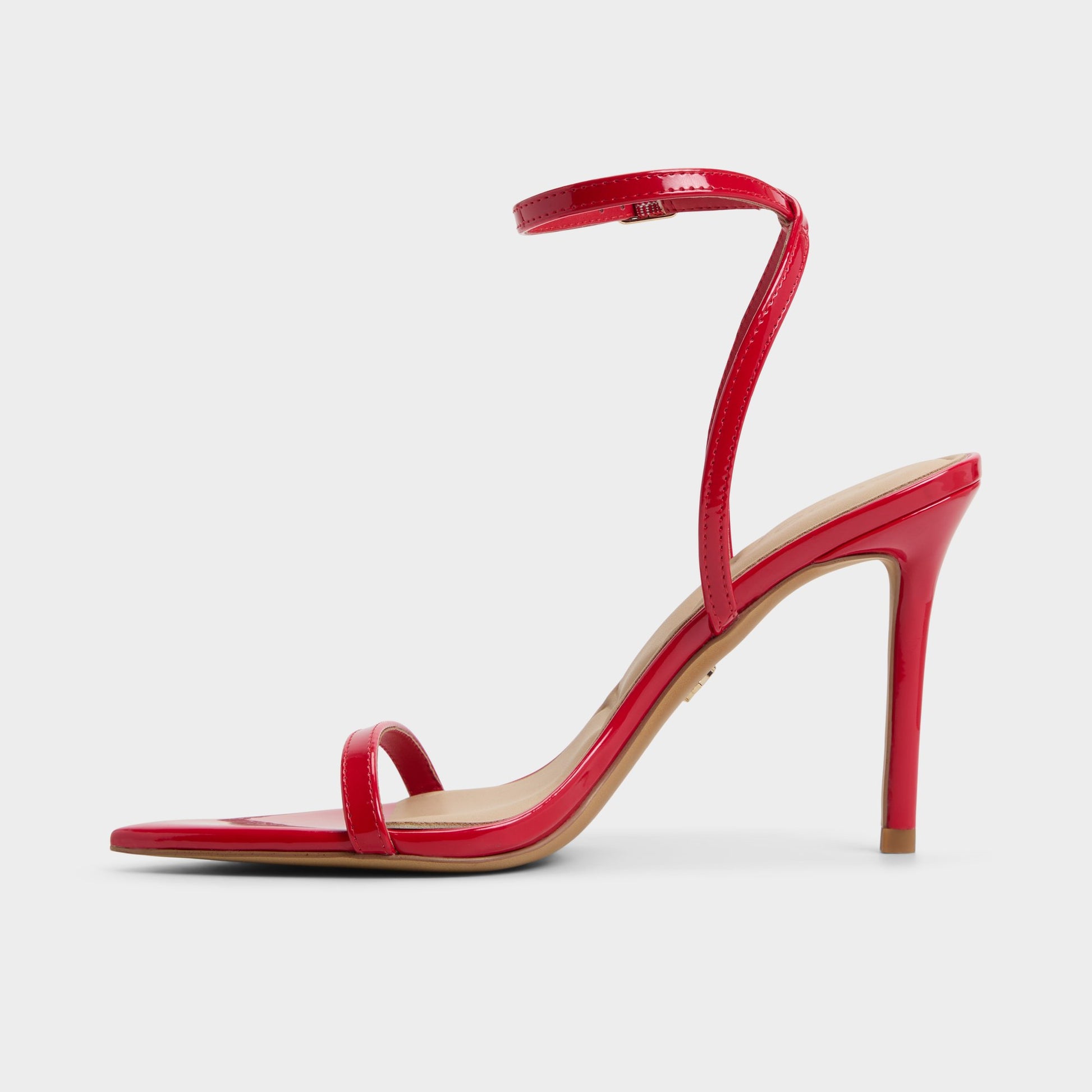 Side view of Medium Red Tulipa Strappy heeled sandal
