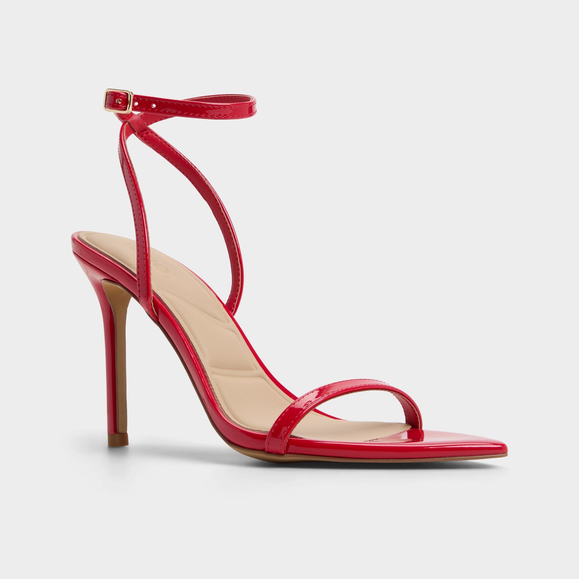Three-quarter angle of Medium Red Tulipa Strappy heeled sandal's front side