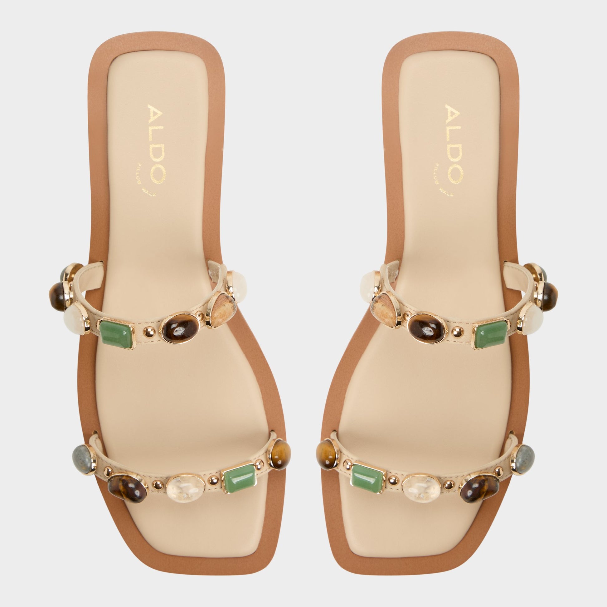 Top-down view of the Medium Beige Sapphira Strappy flat sandal