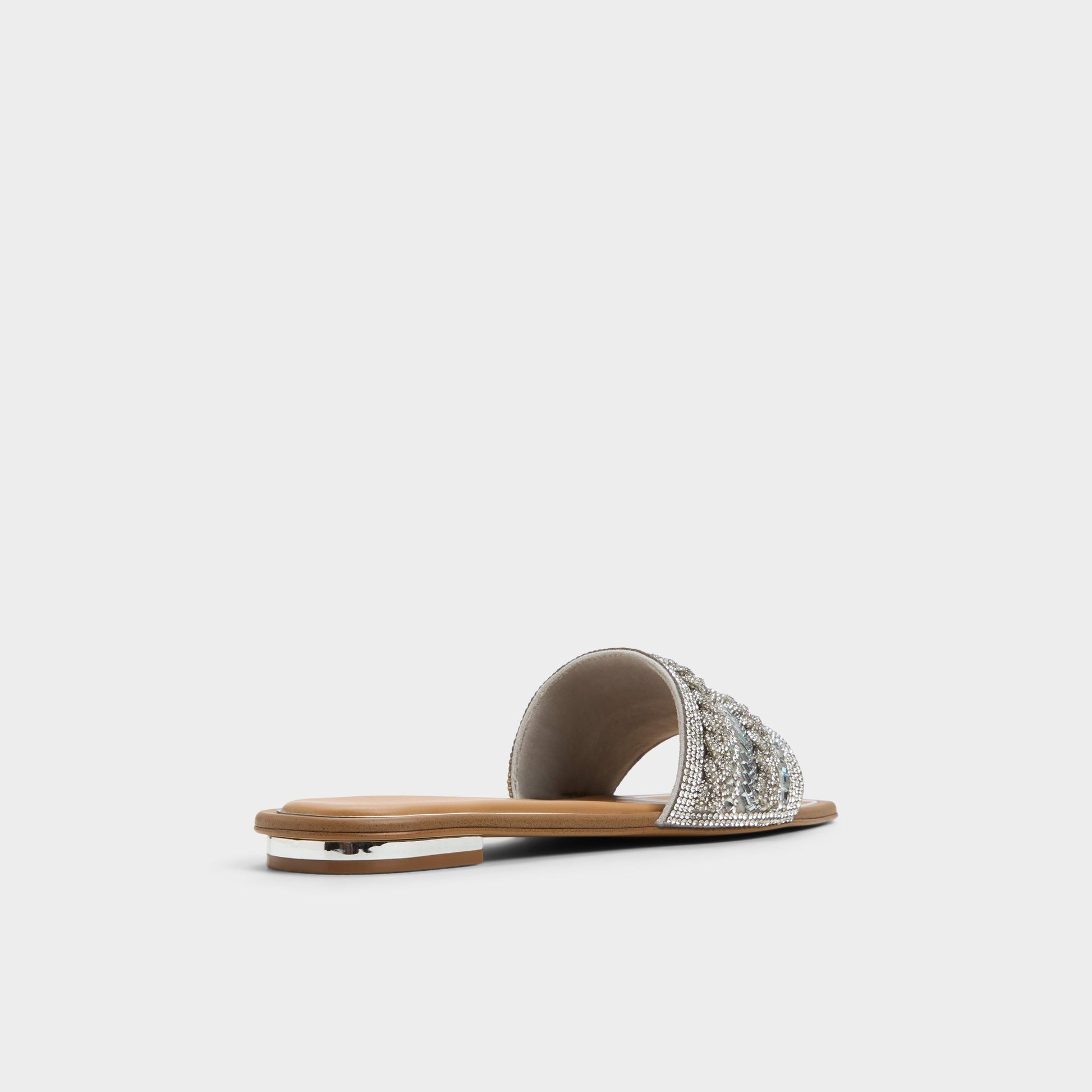 Three-quarter angle of Silver Navalia Slide sandal's back side