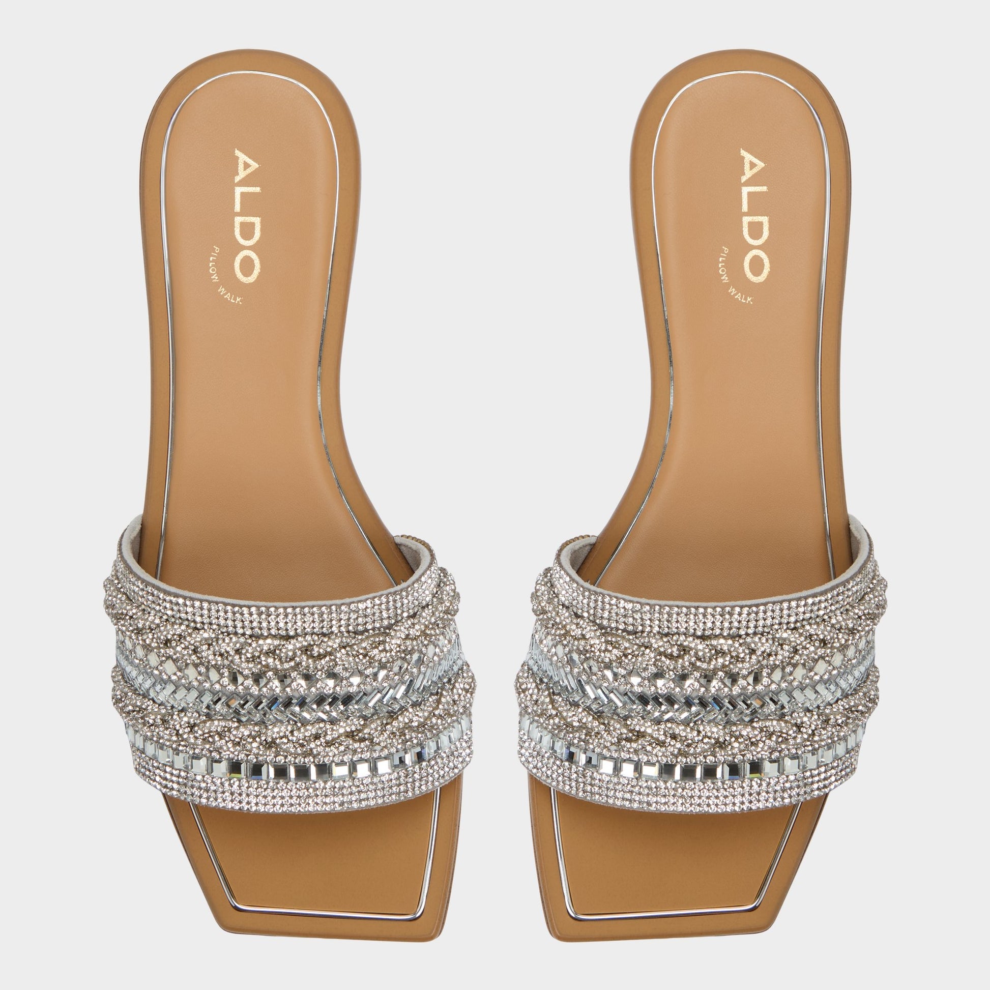 Top-down view of the Silver Navalia Slide sandal