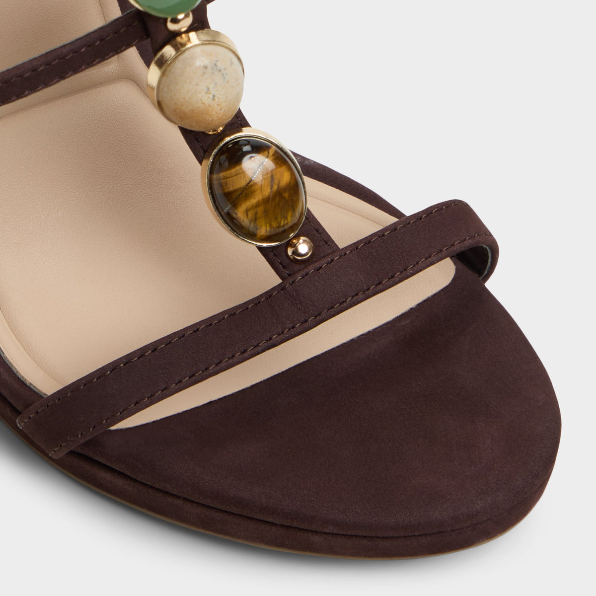 Close-up of the Dark Brown Opalia Strappy heeled sandal
