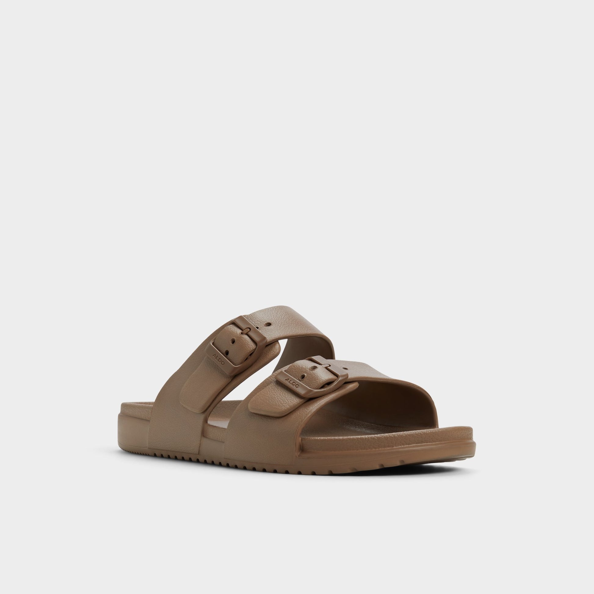 Three-quarter angle of Light Brown Hideo Slide sandal's front side