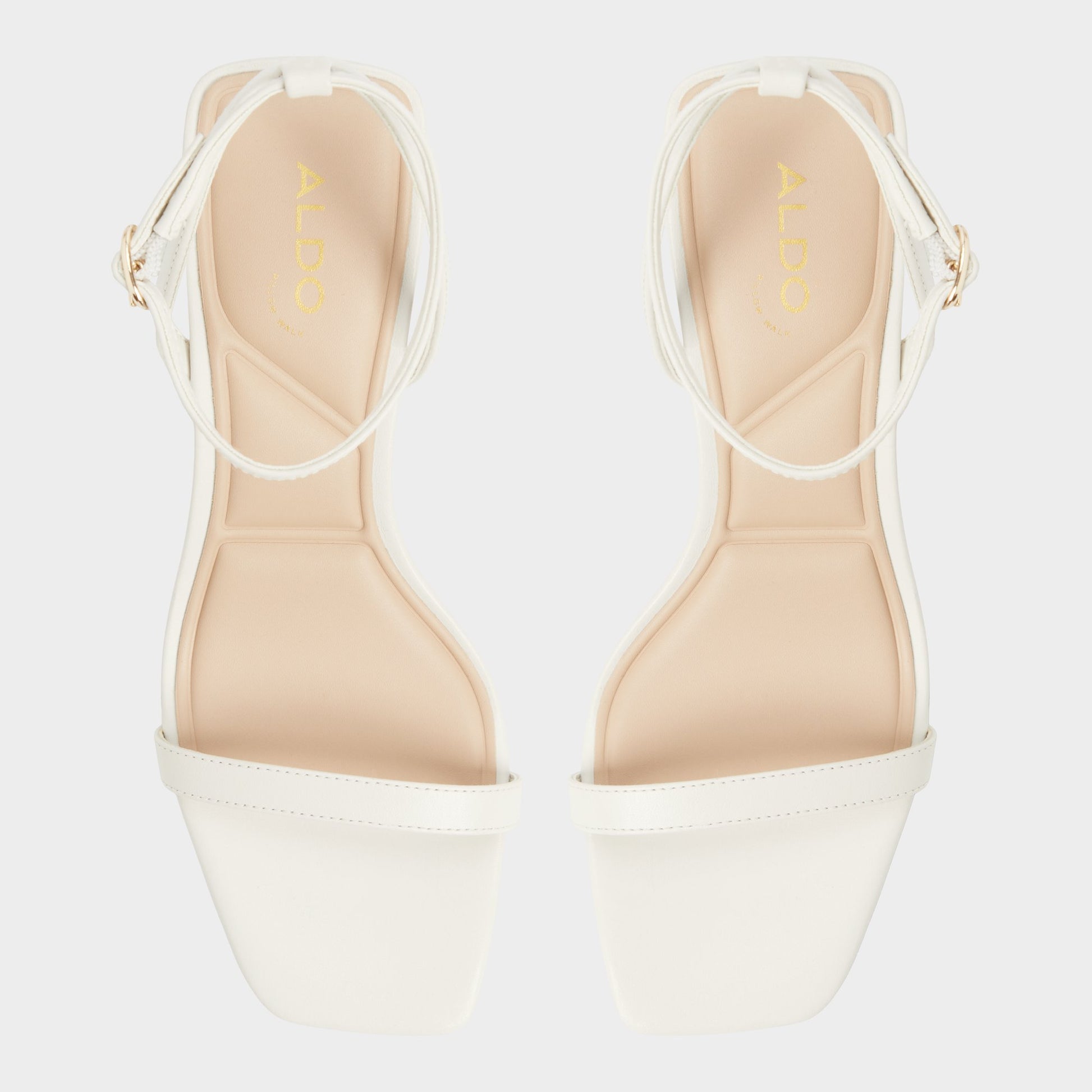 Top-down view of the White/Bone Kirri Strappy heeled sandal