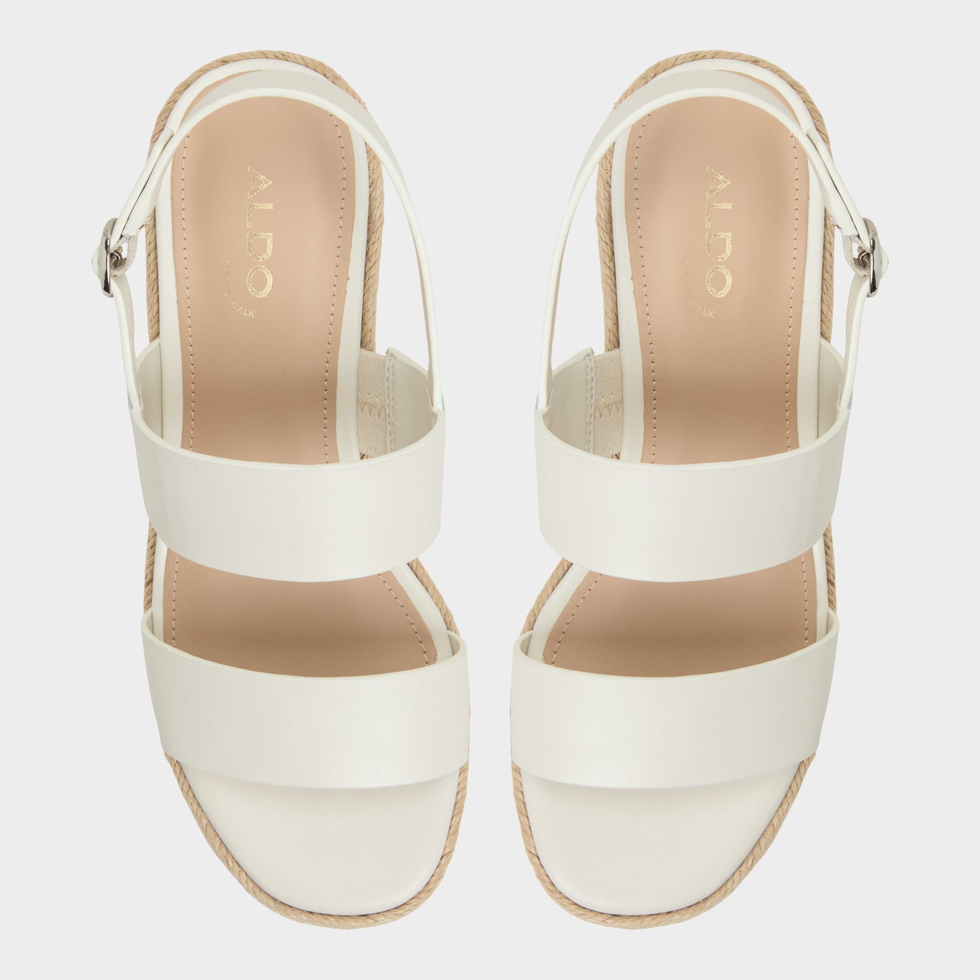 Top-down view of the Open White Keoni Wedge sandal