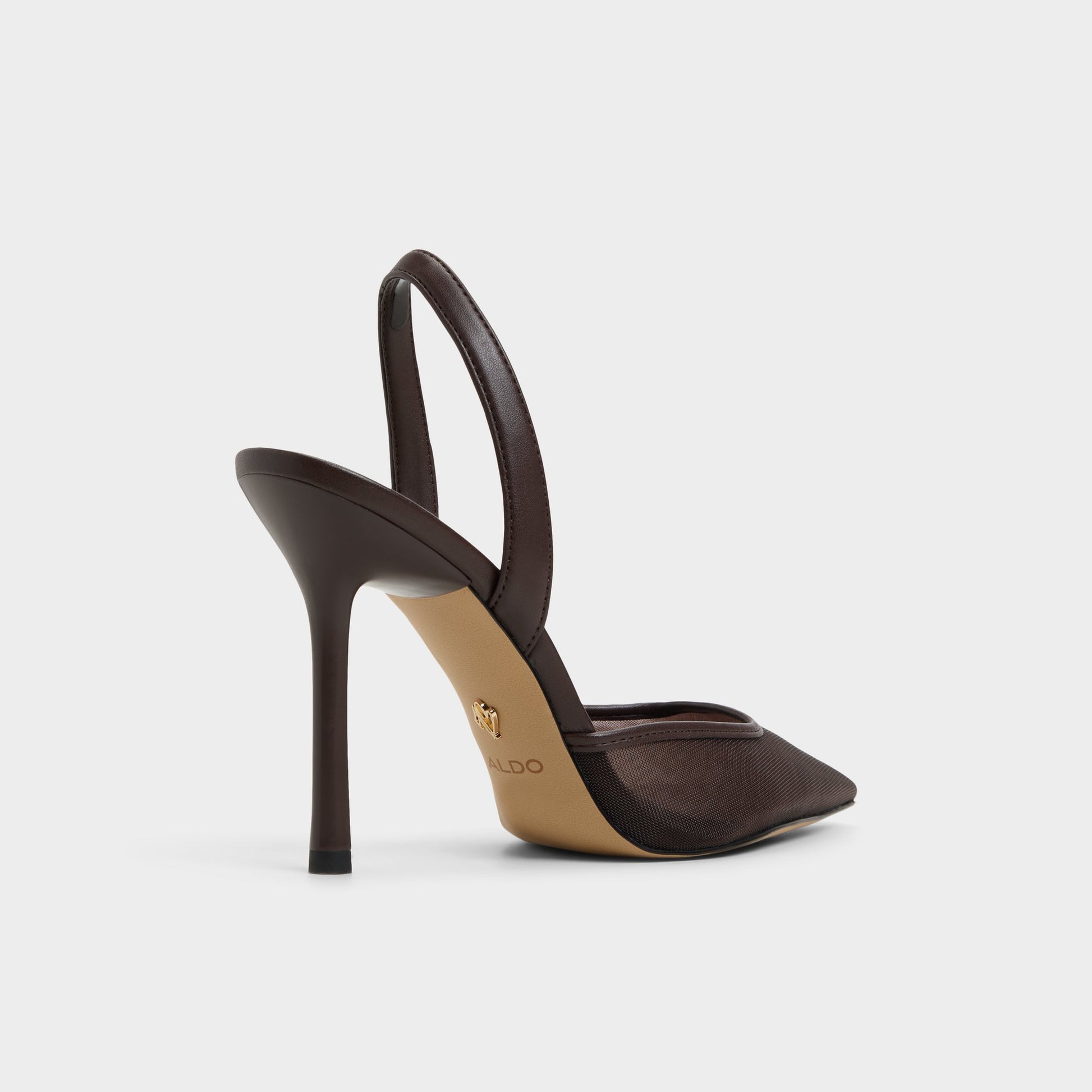 Three-quarter angle of Dark Brown Berolsen Sling back high heel's back side