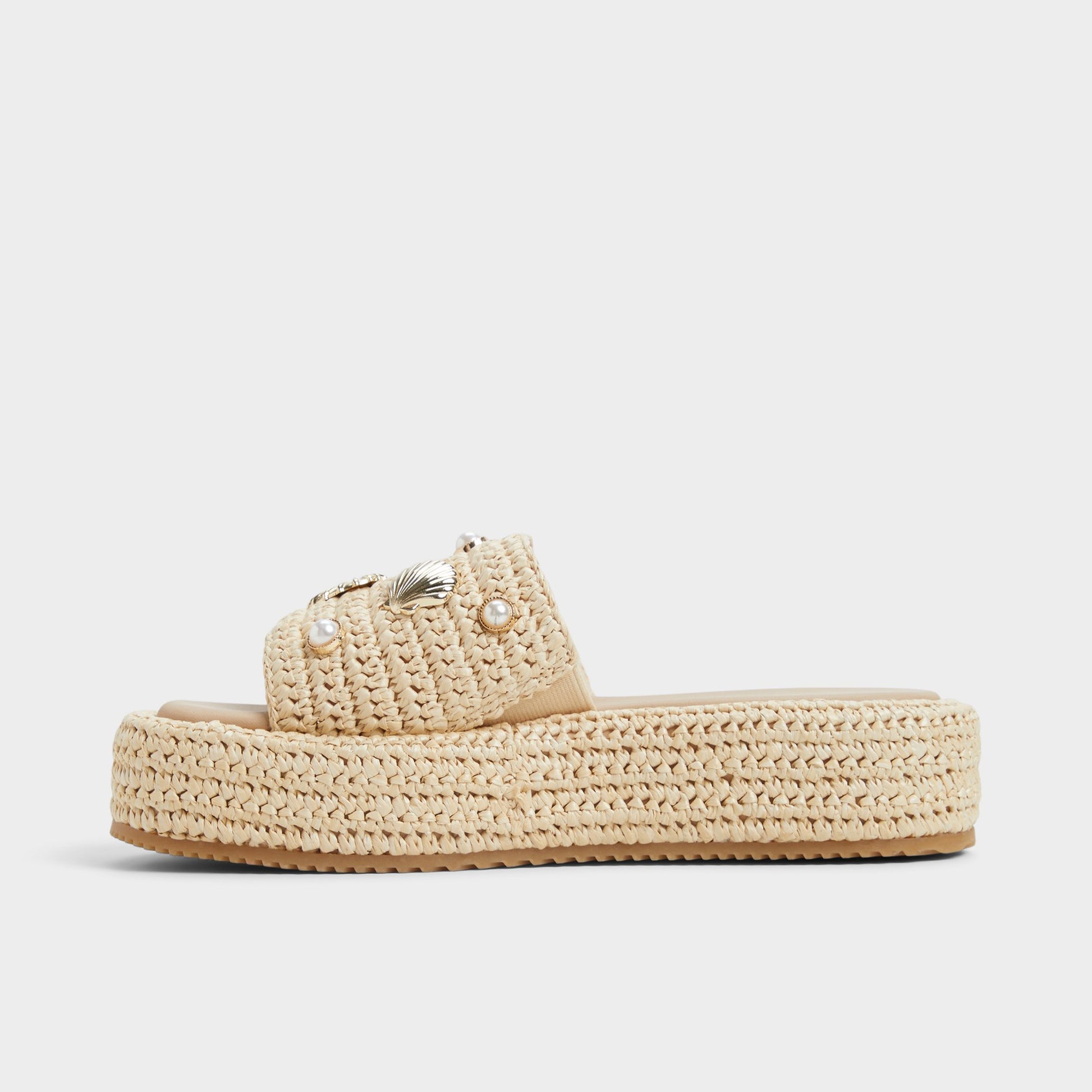 Side view of Natural Corallo Flatform sandal