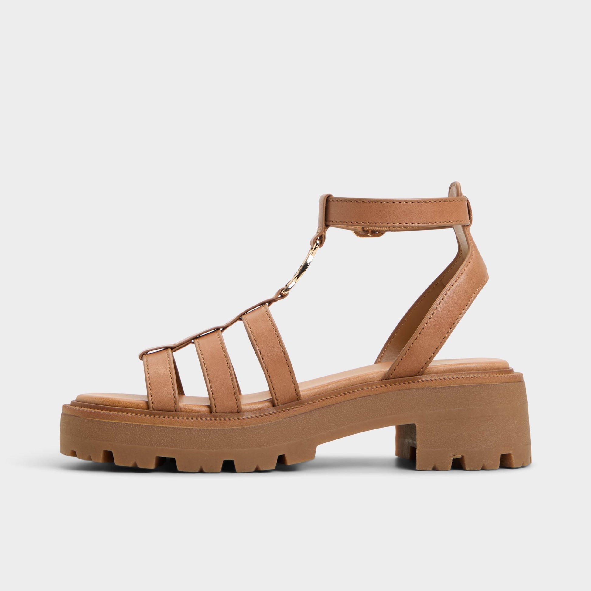 Vue latérale de Marron Moyen Lamington Sandale gladiateur