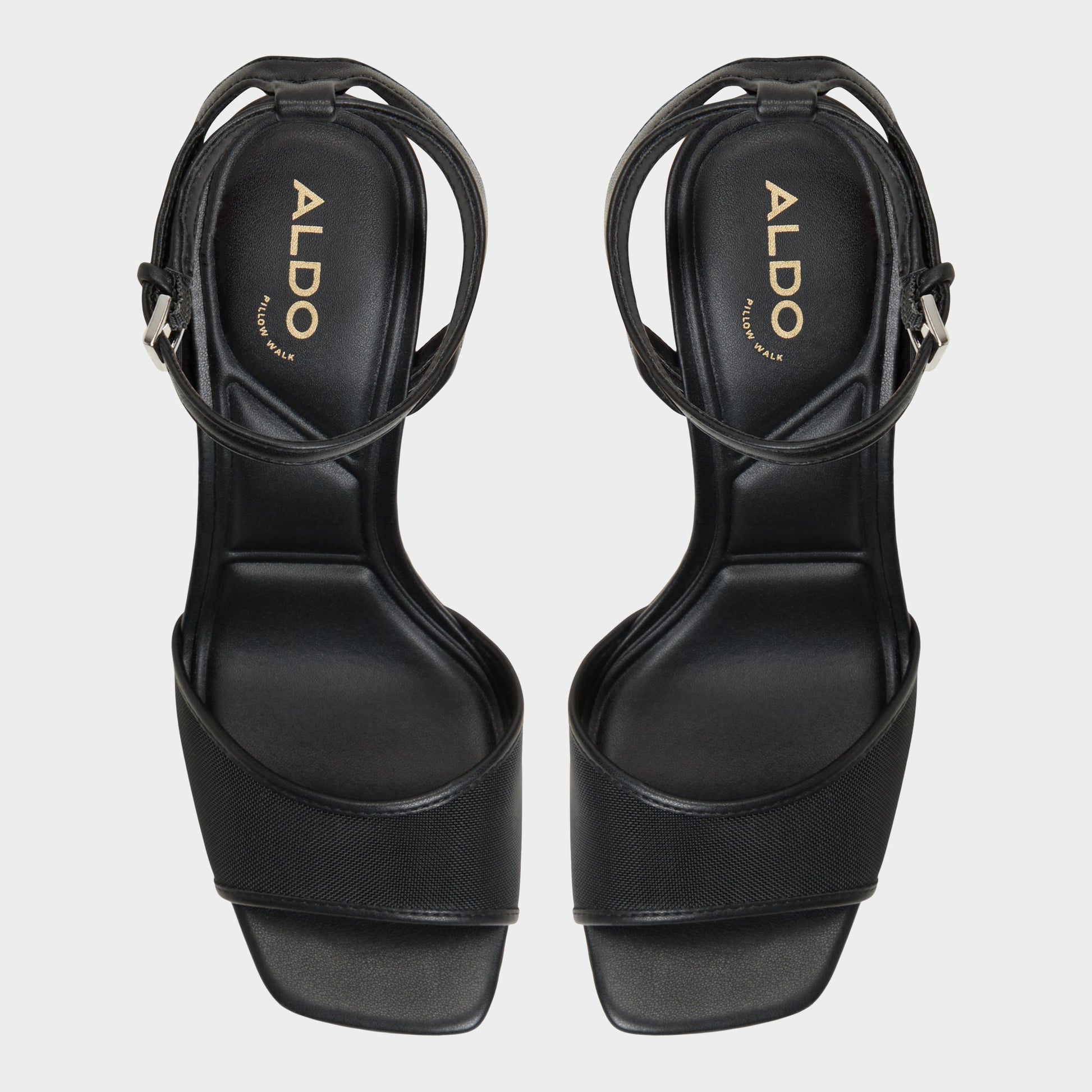 Top-down view of the Black Chicglimmer Strappy heeled sandal