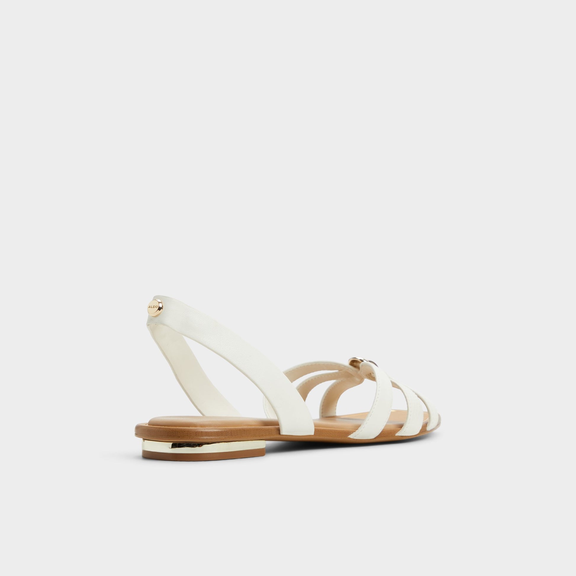 Three-quarter angle of White Marassita Flat sandal's back side