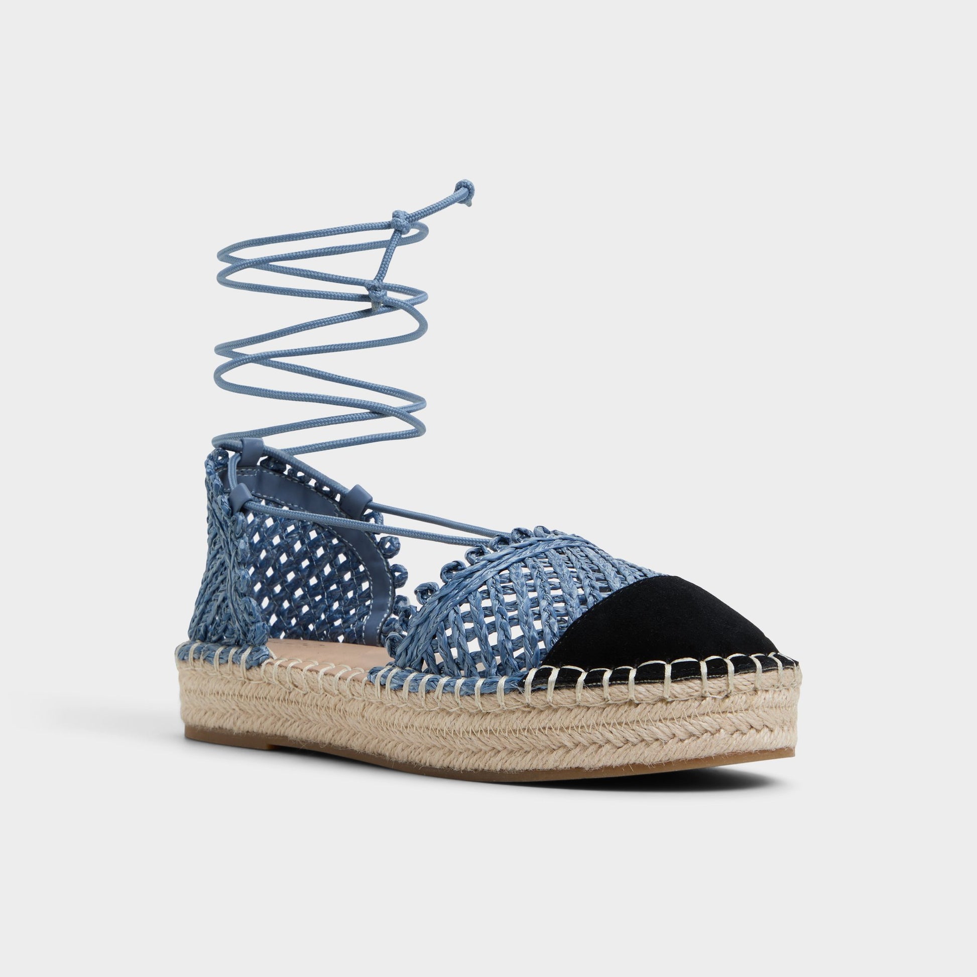 Three-quarter angle of Denim Picot Espadrille's front side